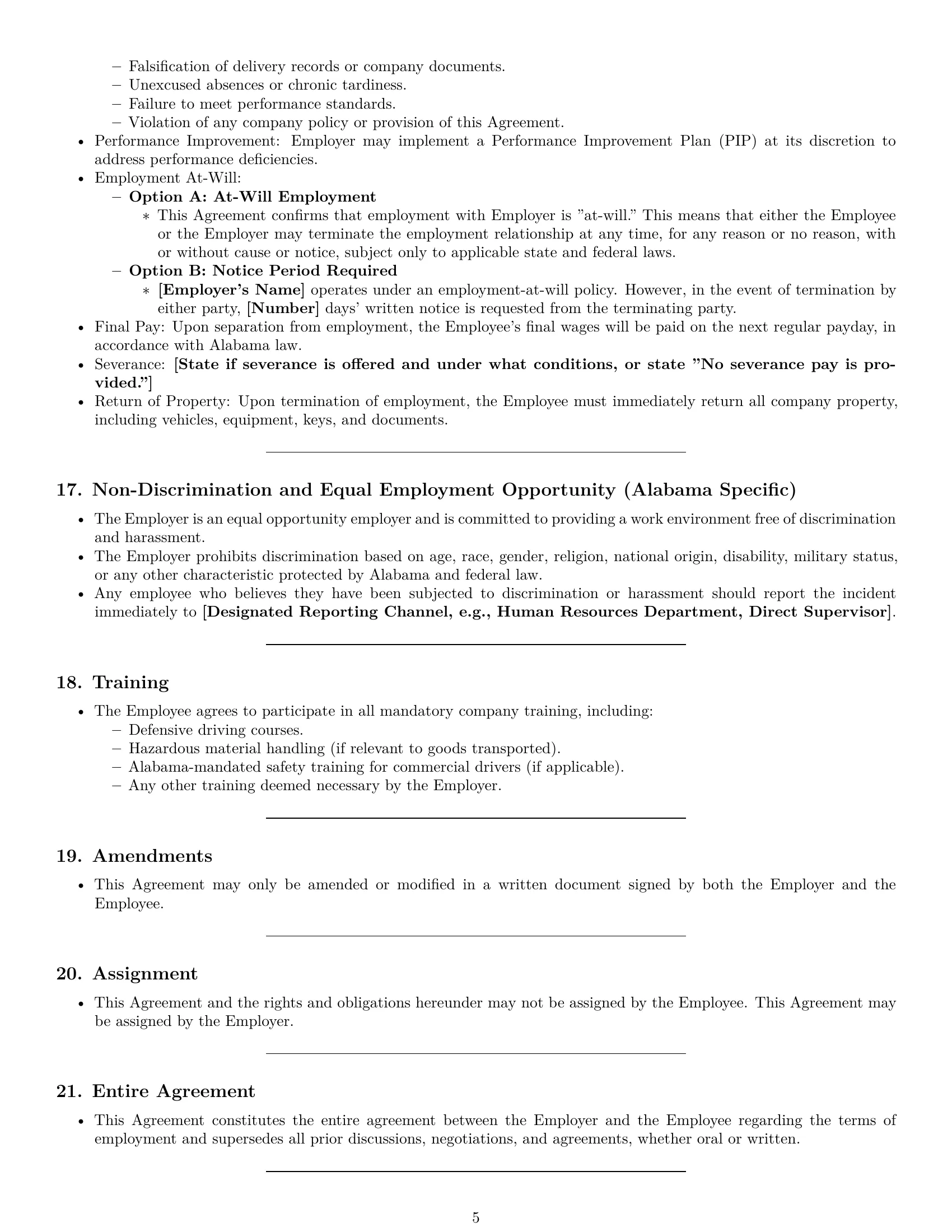 Preview page 5 of Pro Alabama delivery driver employment contract template