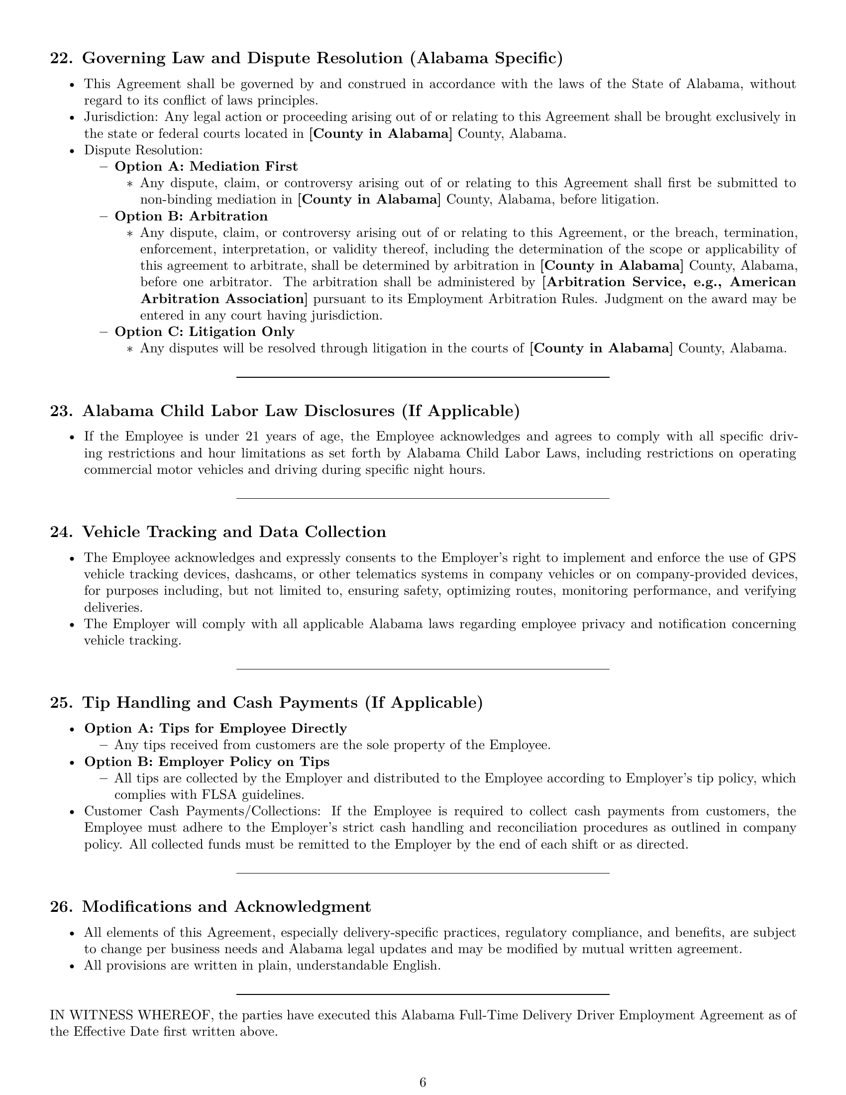 Preview page 6 of Pro Alabama delivery driver employment contract template