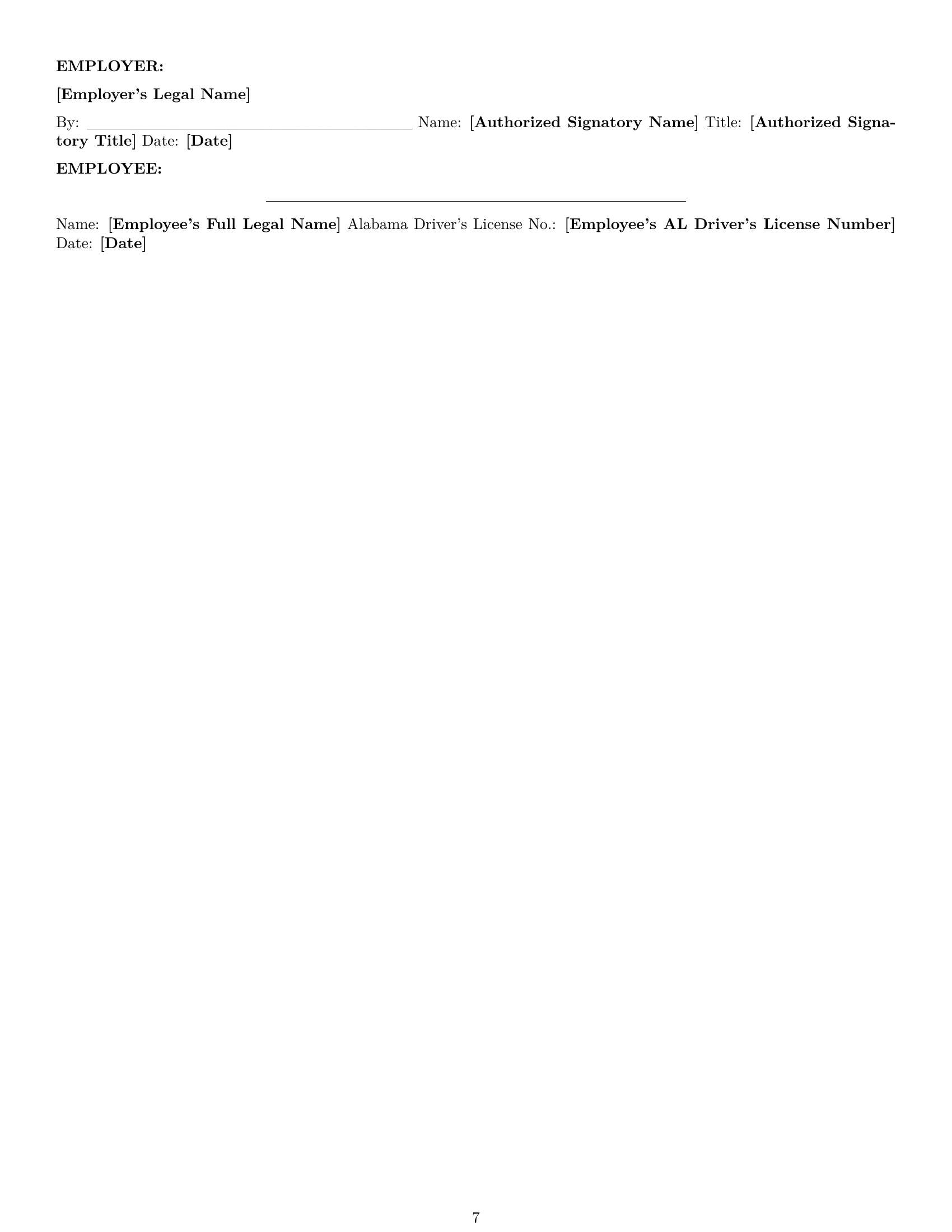 Preview page 7 of Pro Alabama delivery driver employment contract template