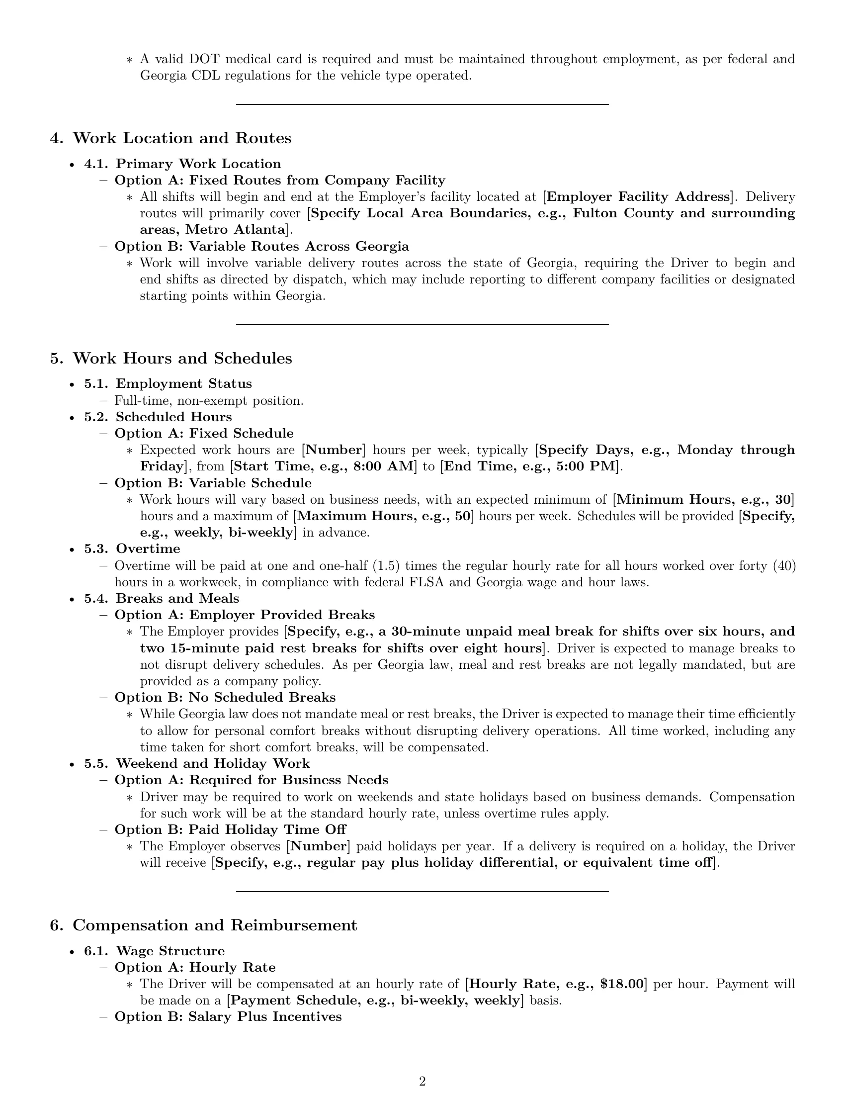 Preview page 2 of Pro Georgia delivery driver employment contract template