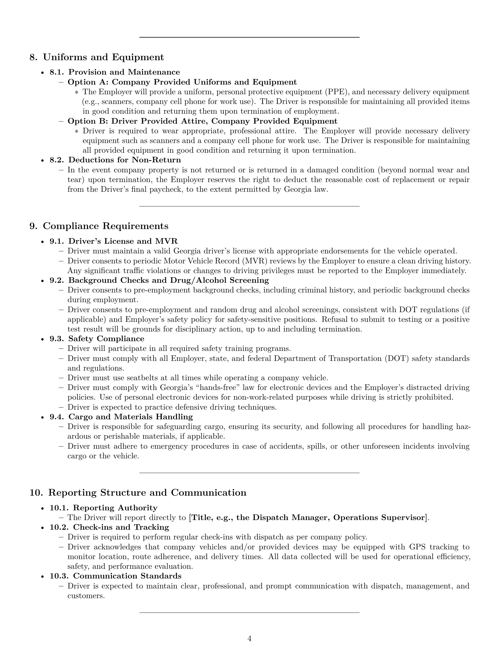 Preview page 4 of Pro Georgia delivery driver employment contract template