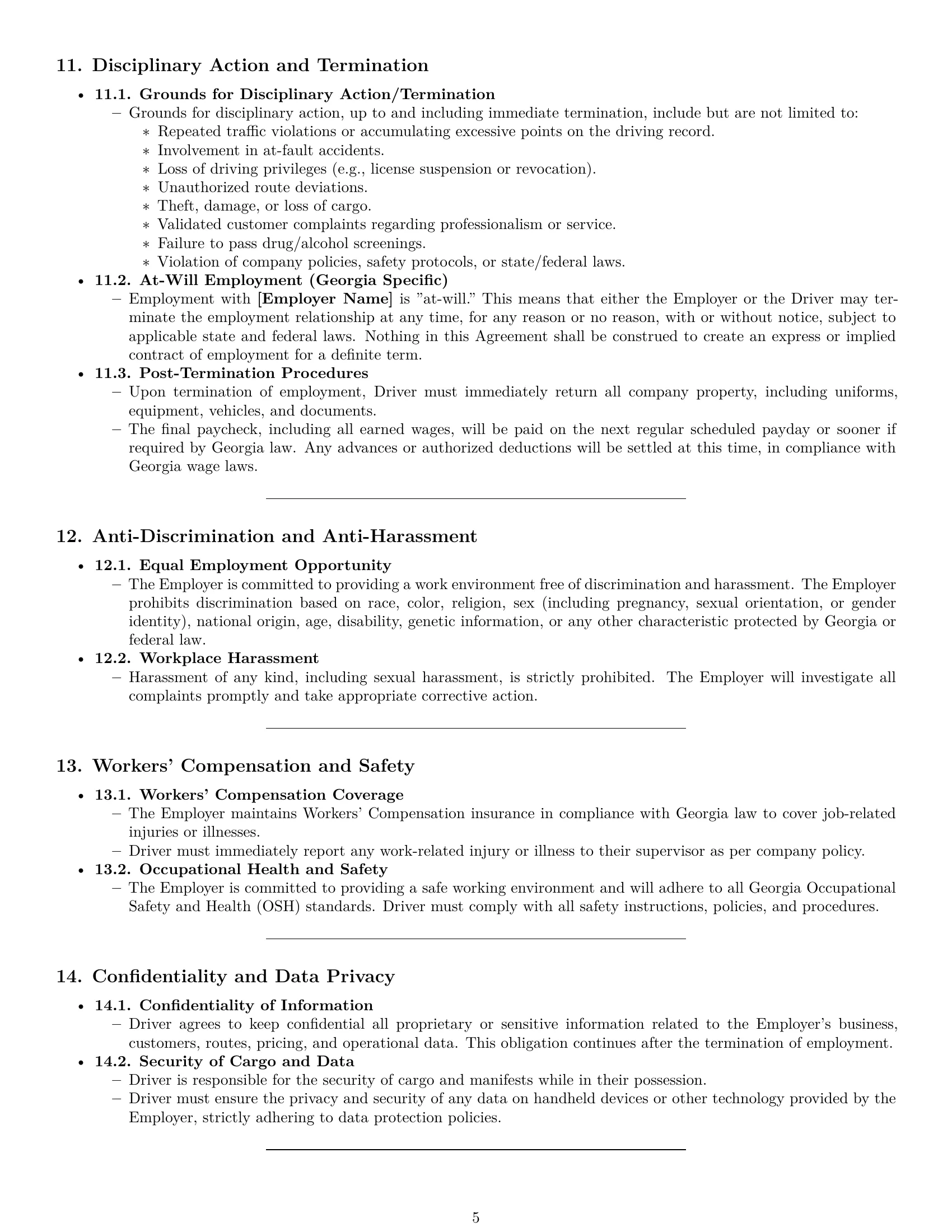 Preview page 5 of Pro Georgia delivery driver employment contract template