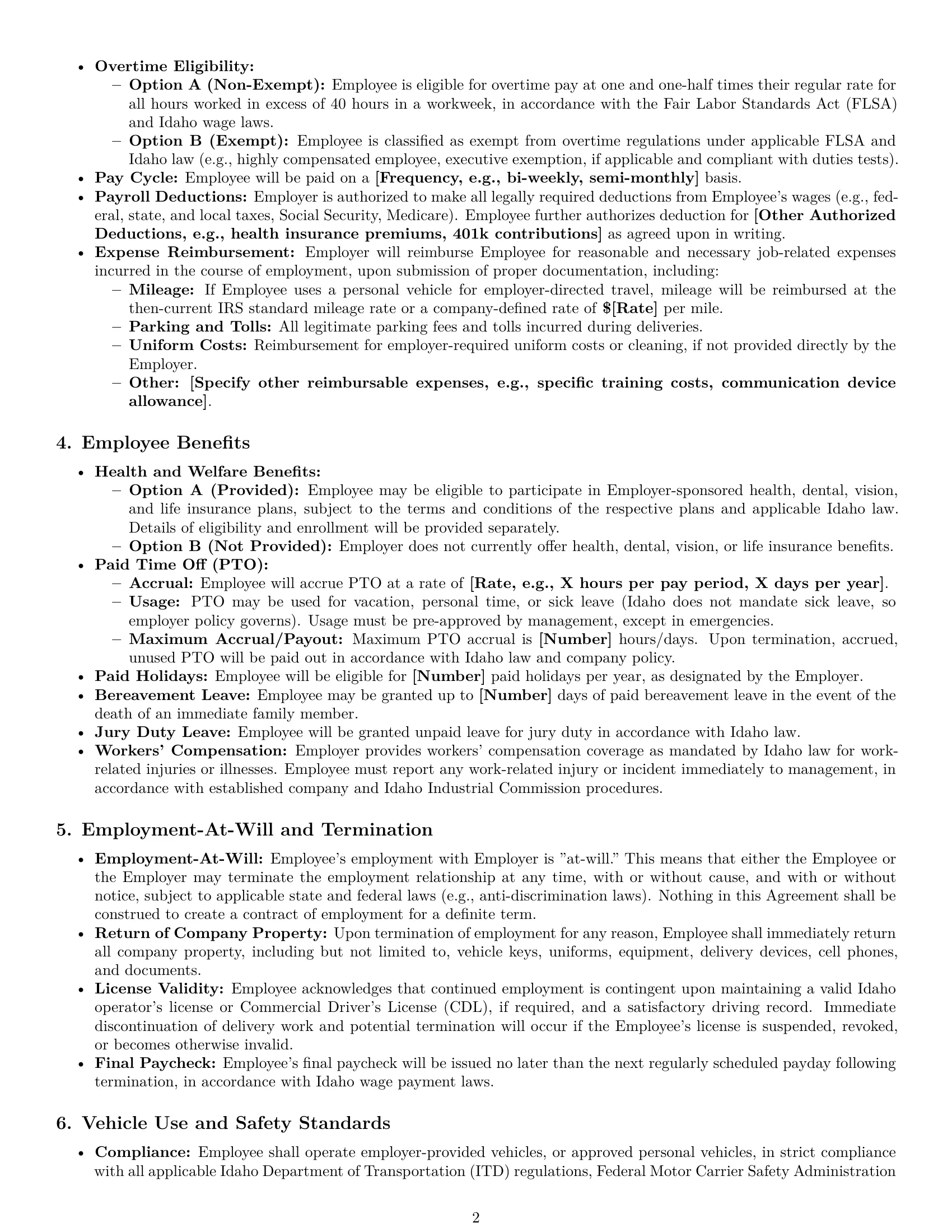 Preview page 2 of Pro Idaho delivery driver employment contract template