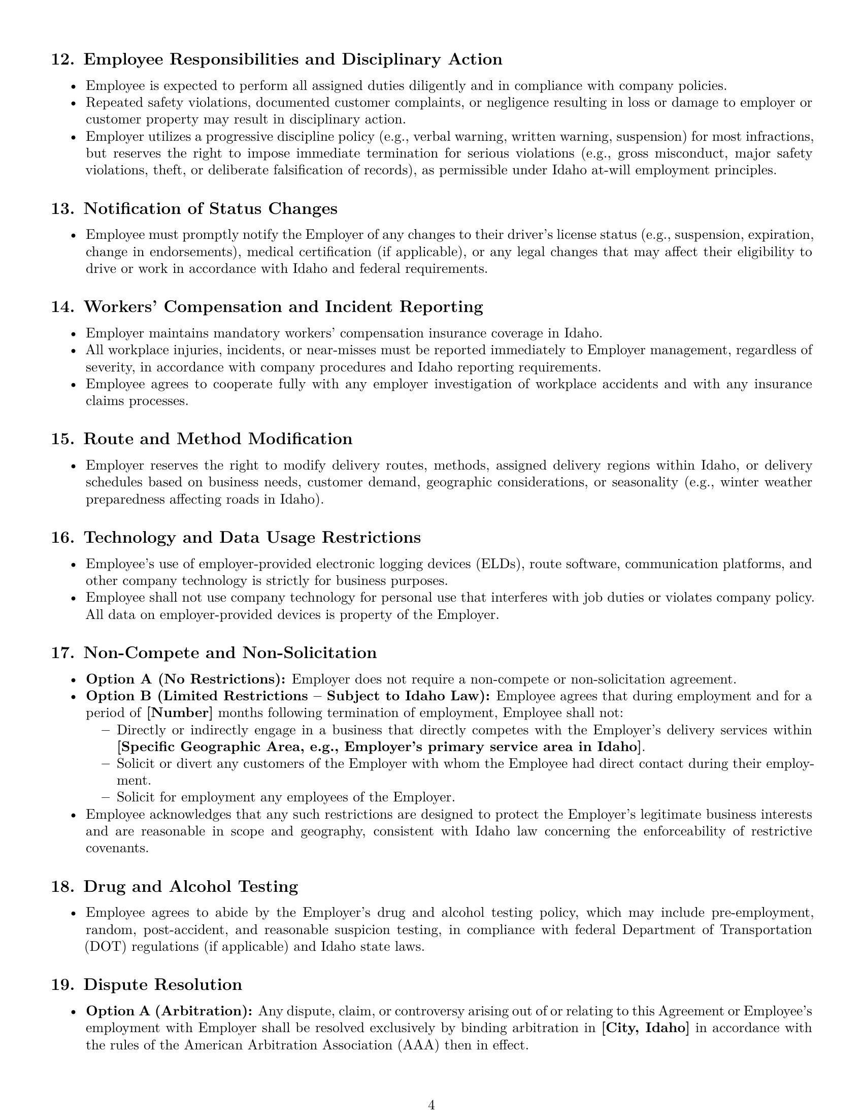 Preview page 4 of Pro Idaho delivery driver employment contract template