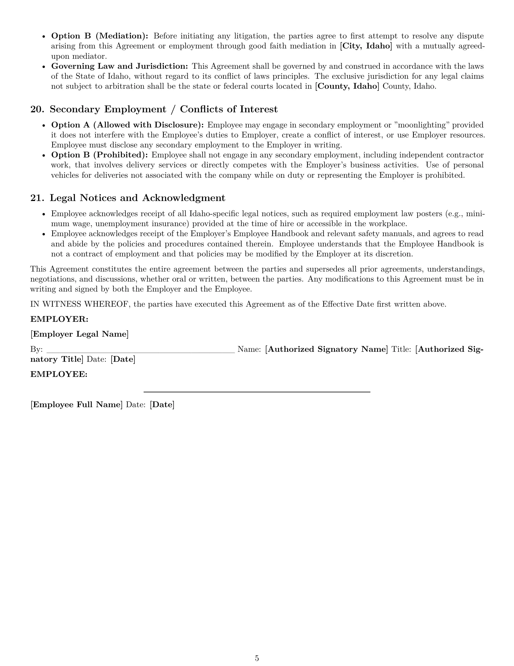 Preview page 5 of Pro Idaho delivery driver employment contract template