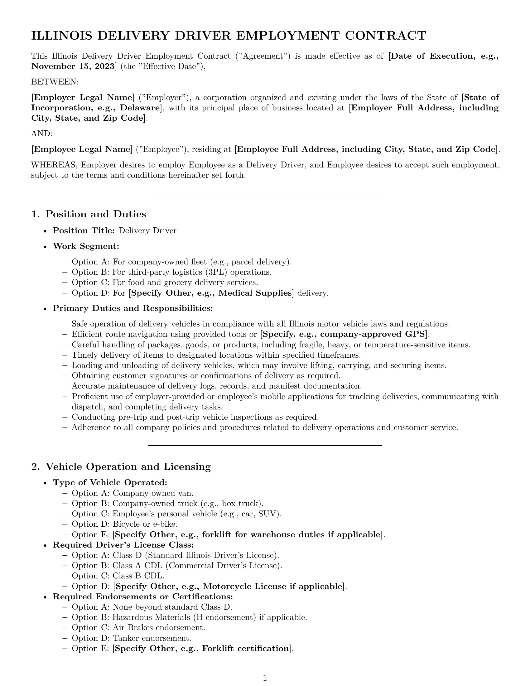 Preview page 1 of Pro Illinois delivery driver employment contract template