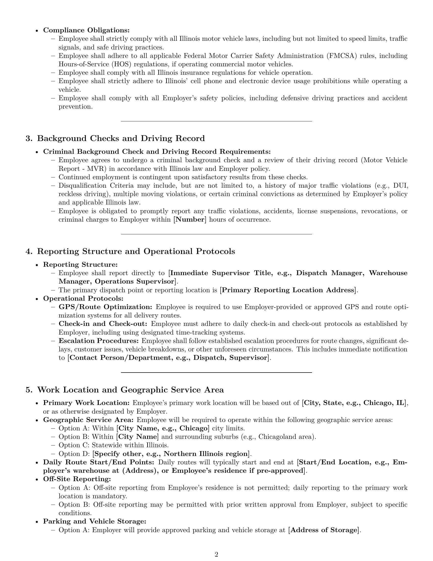 Preview page 2 of Pro Illinois delivery driver employment contract template