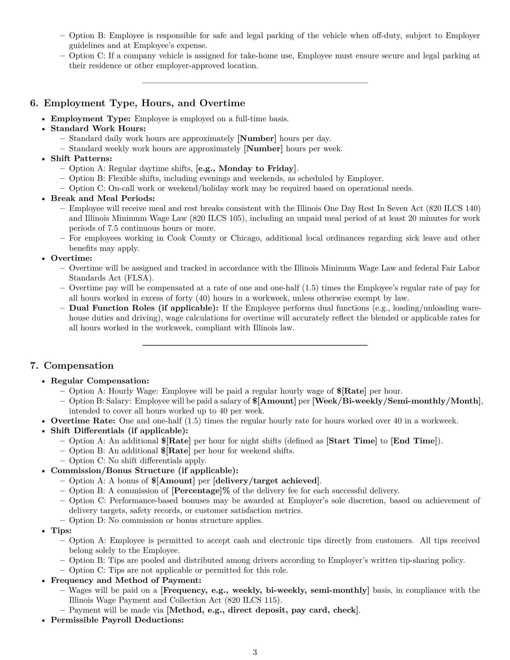 Preview page 3 of Pro Illinois delivery driver employment contract template