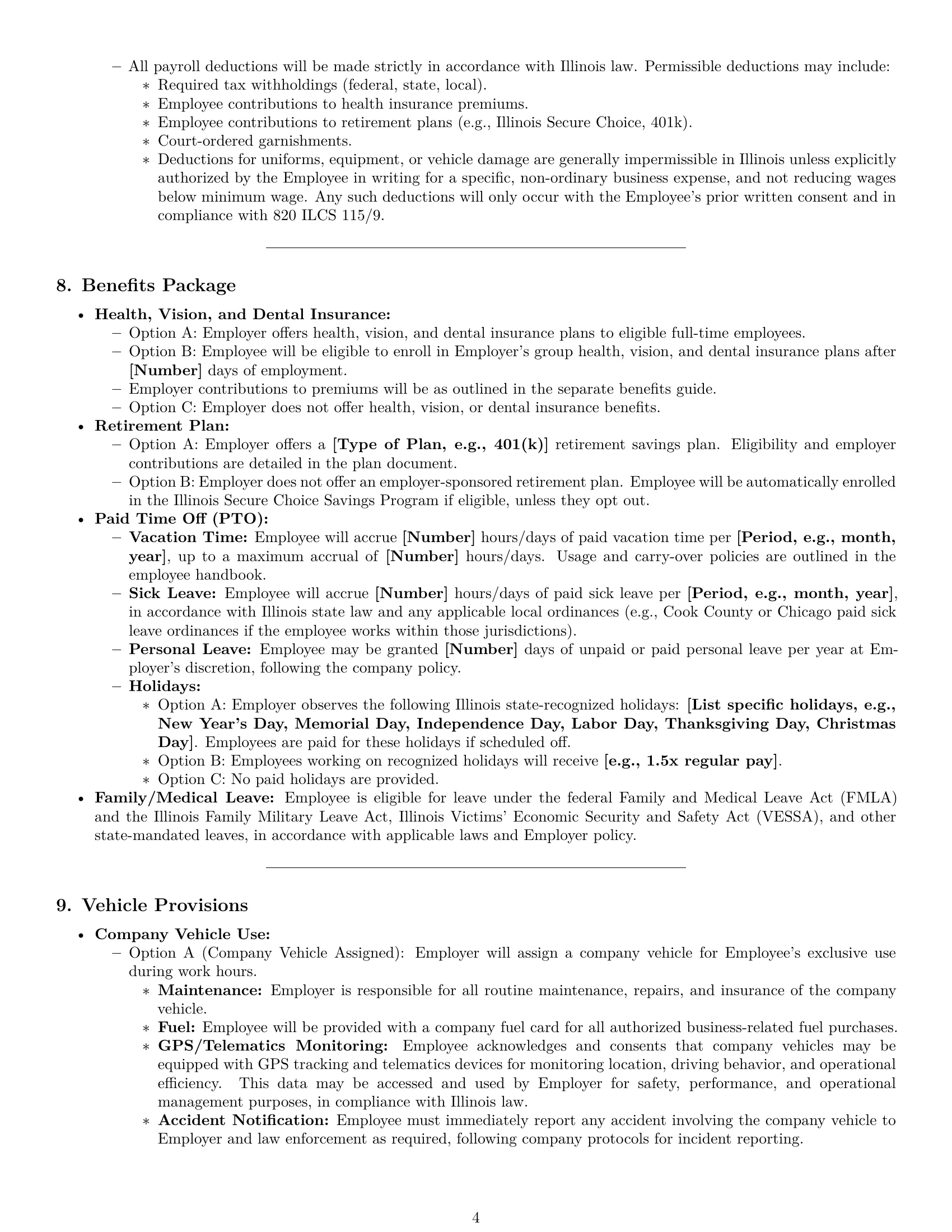 Preview page 4 of Pro Illinois delivery driver employment contract template