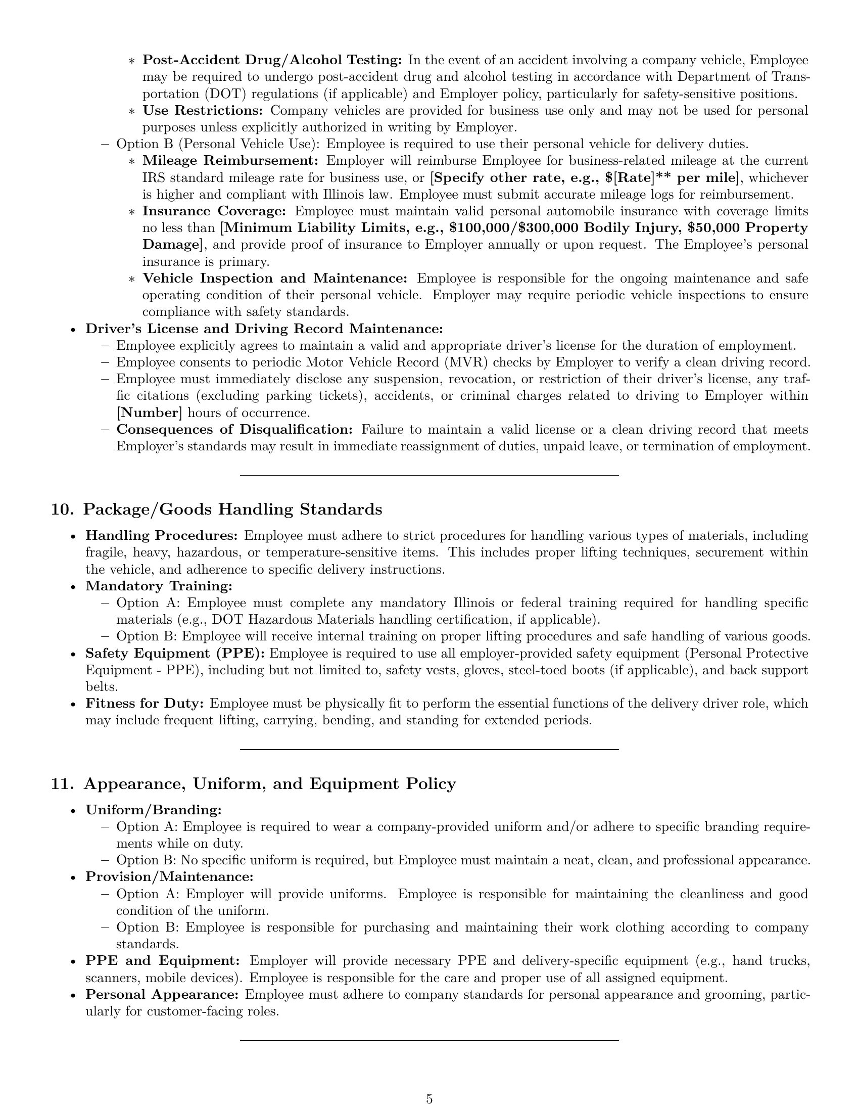 Preview page 5 of Pro Illinois delivery driver employment contract template