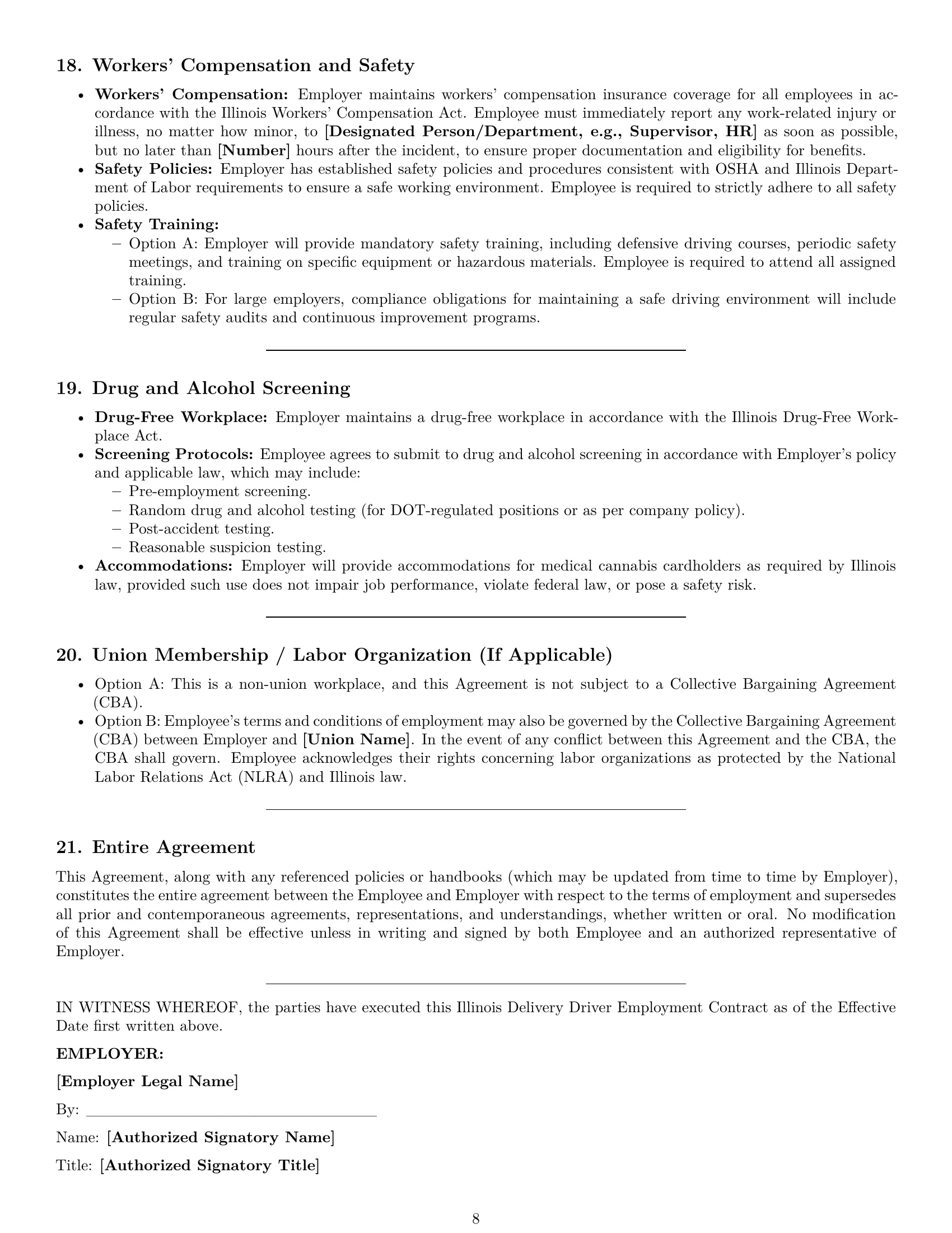 Preview page 8 of Pro Illinois delivery driver employment contract template