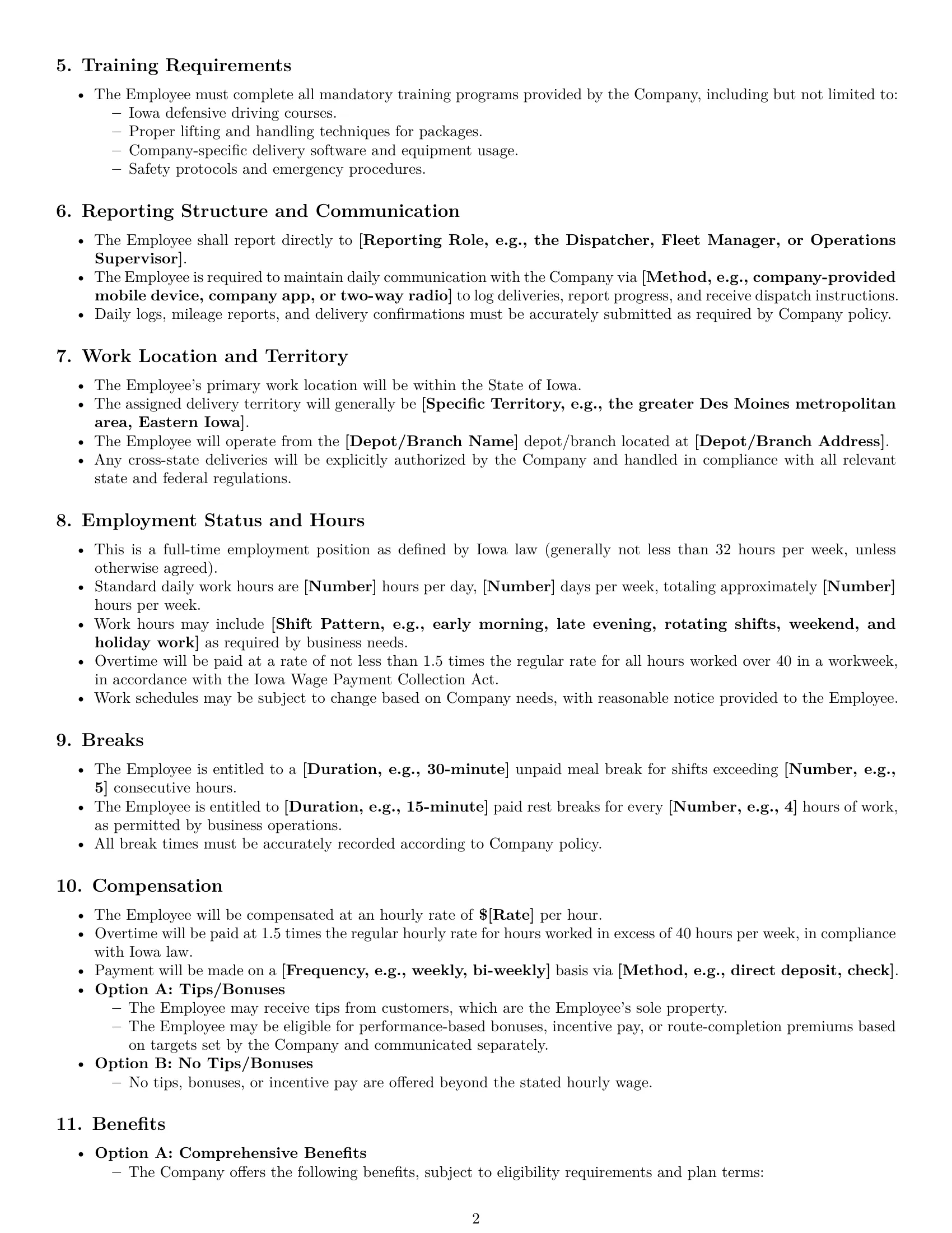 Preview page 2 of Pro Iowa delivery driver employment contract template