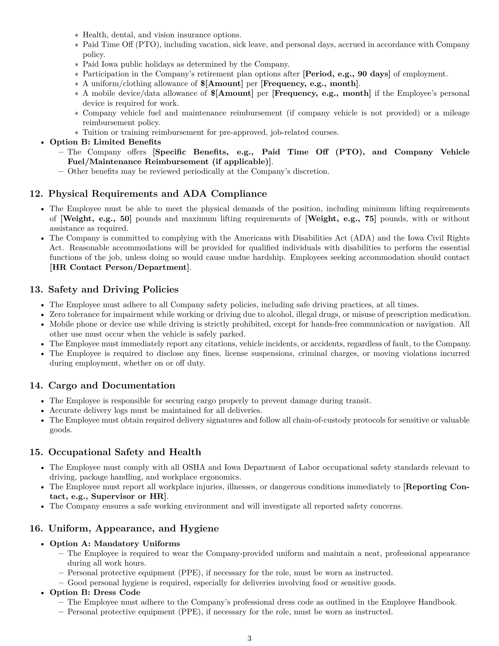 Preview page 3 of Pro Iowa delivery driver employment contract template