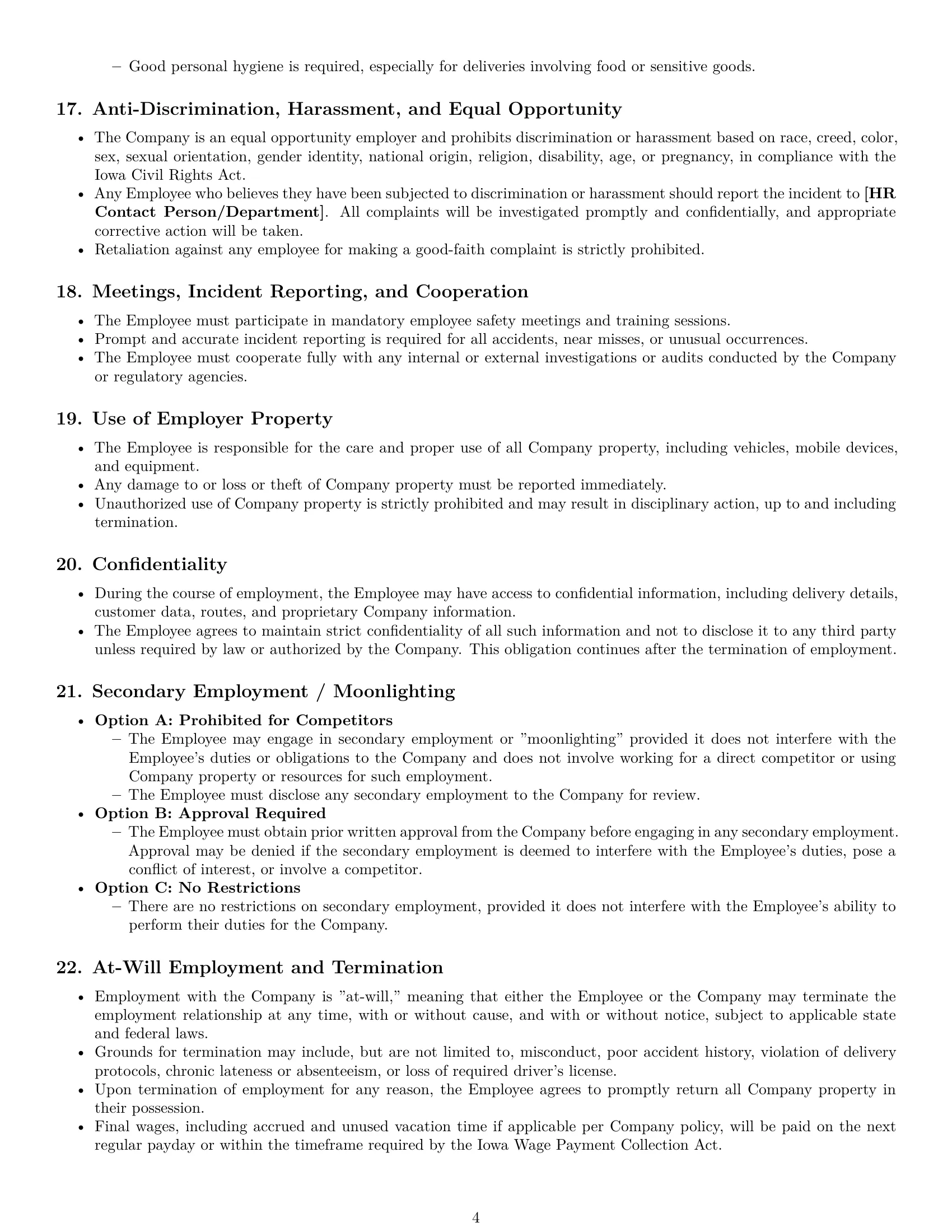 Preview page 4 of Pro Iowa delivery driver employment contract template