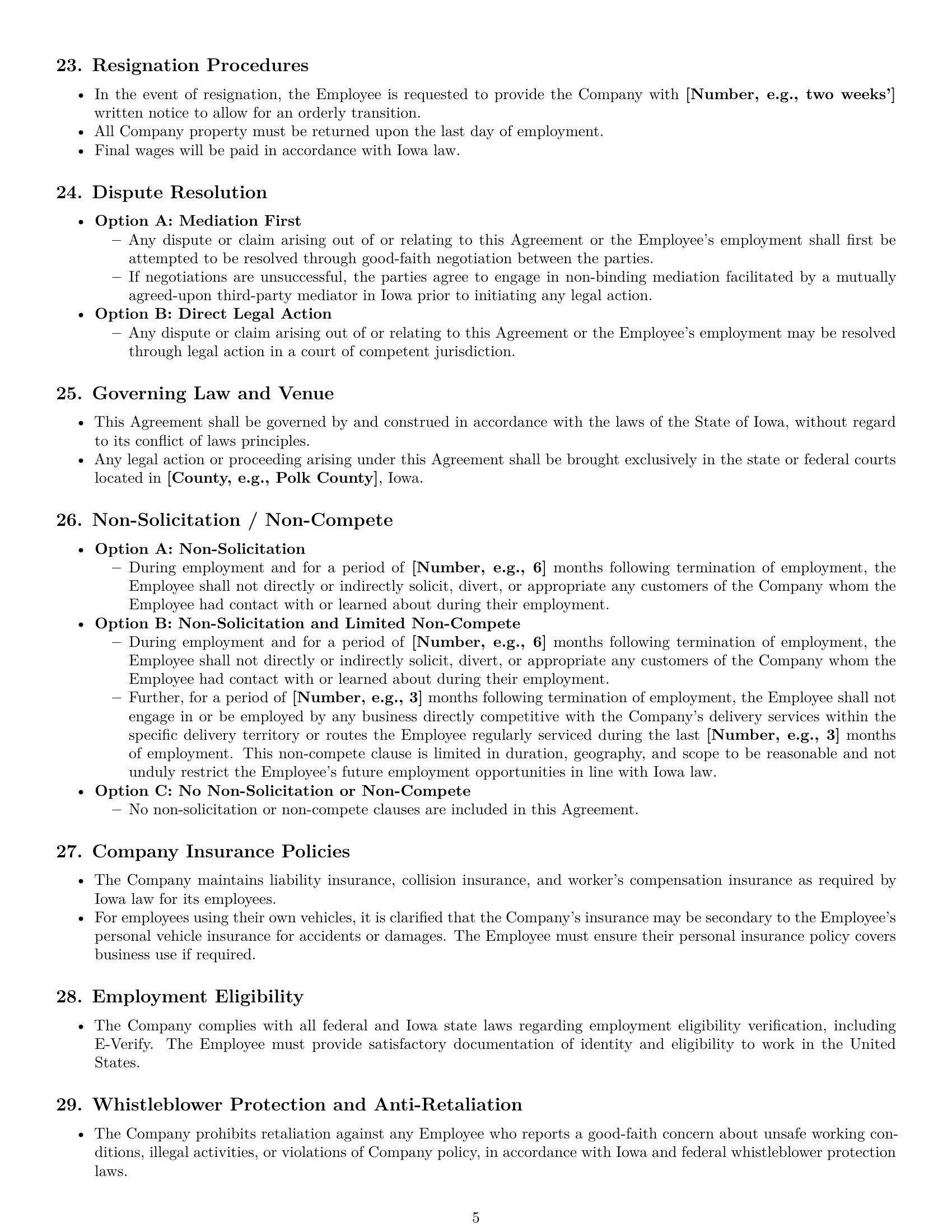 Preview page 5 of Pro Iowa delivery driver employment contract template