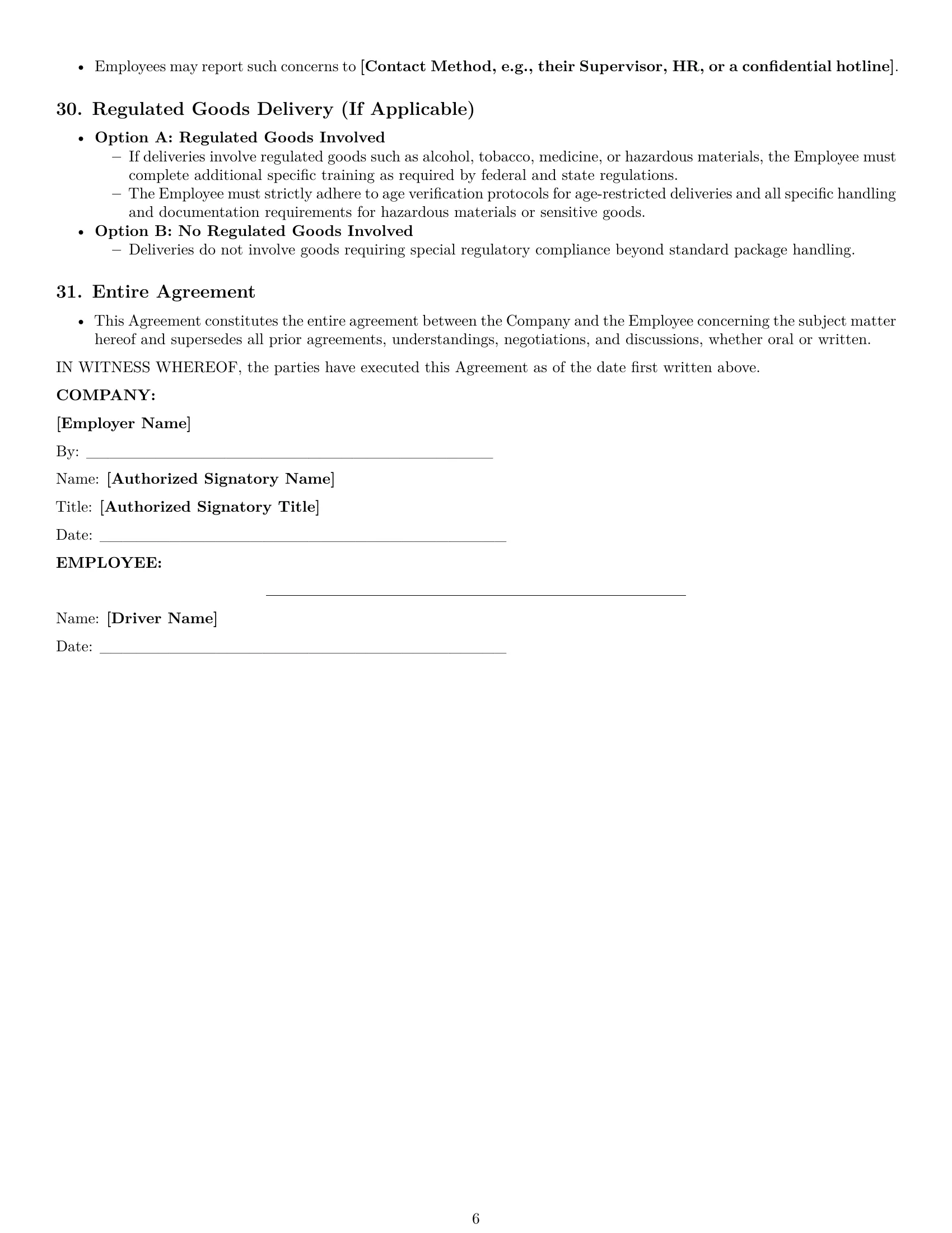 Preview page 6 of Pro Iowa delivery driver employment contract template