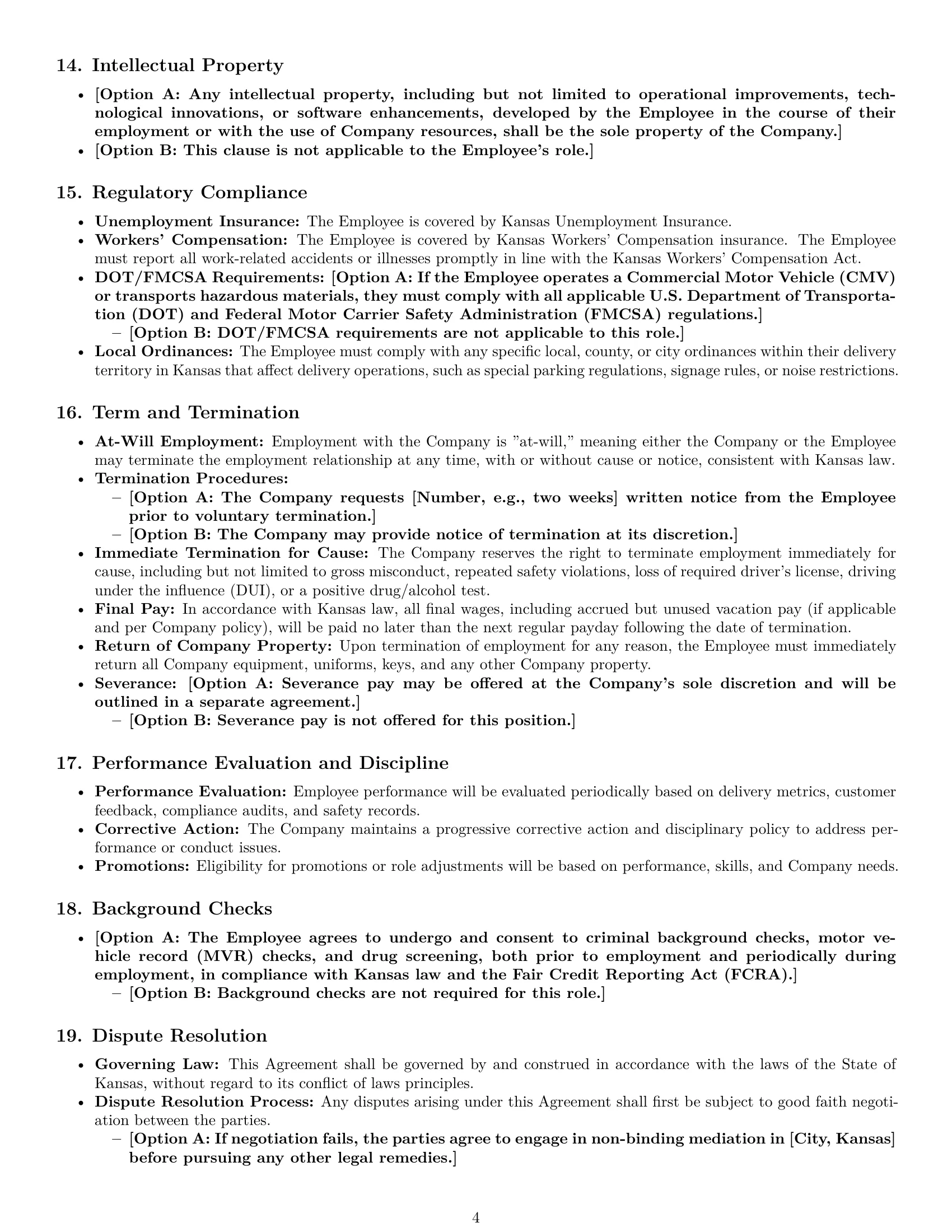 Preview page 4 of Pro Kansas delivery driver employment contract template