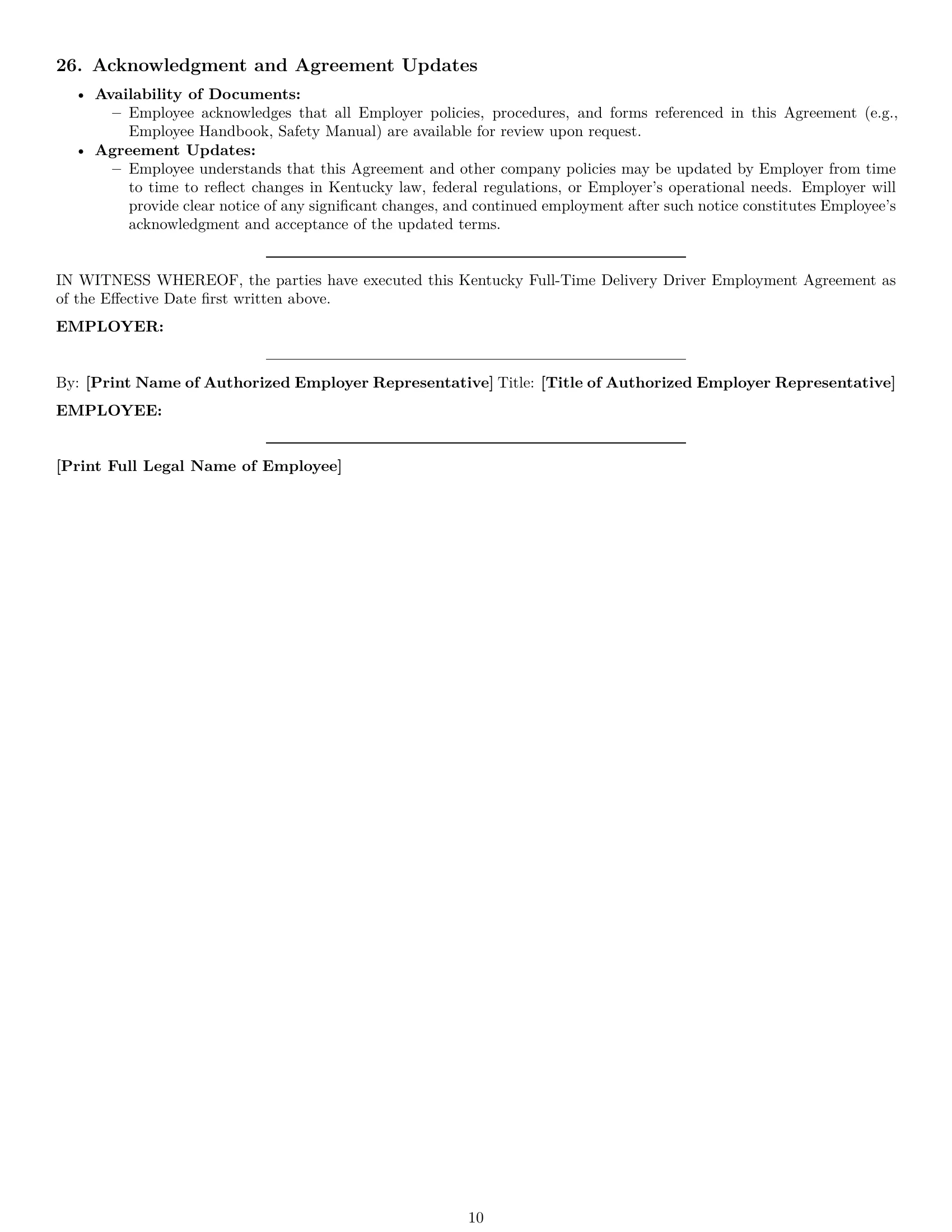 Preview page 10 of Pro Kentucky delivery driver employment contract template