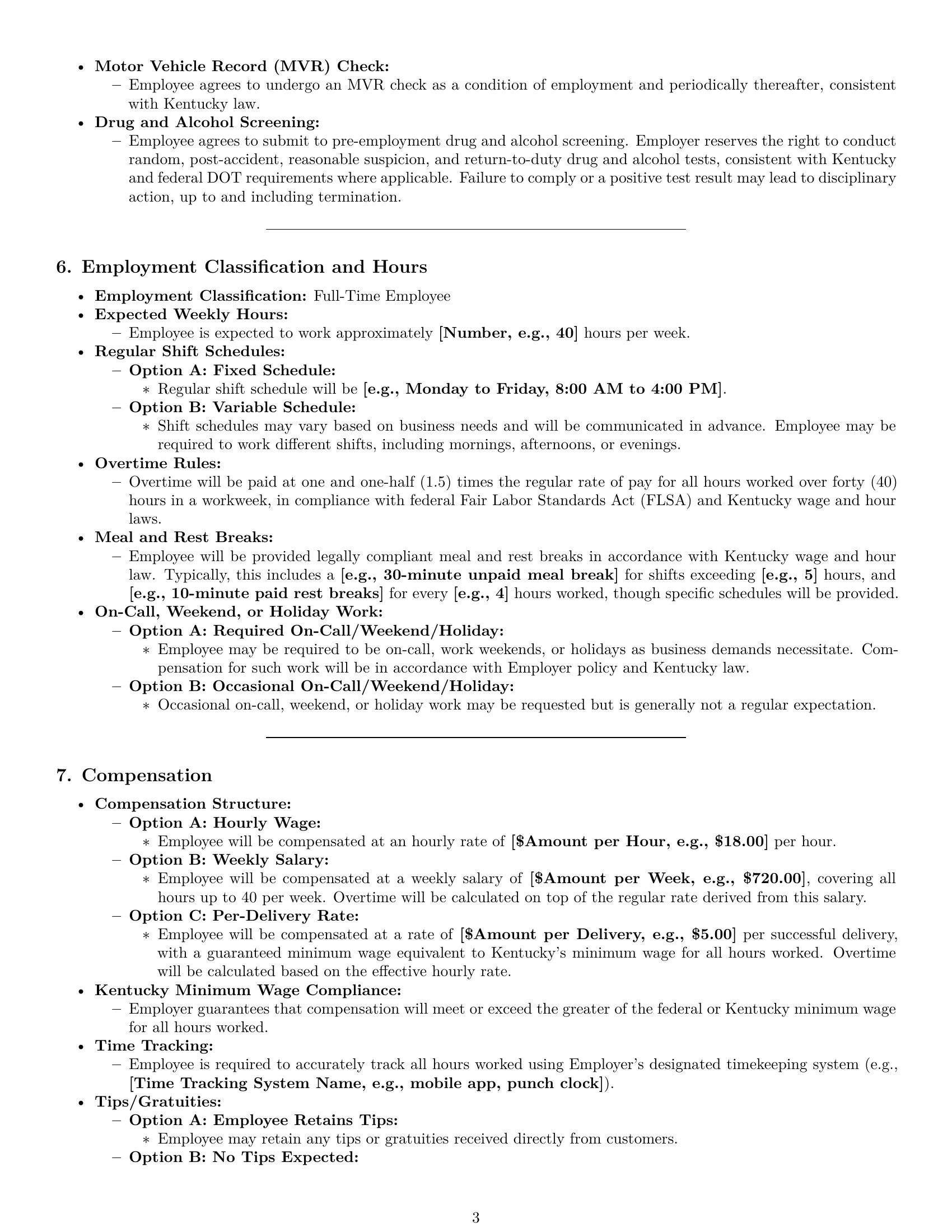 Preview page 3 of Pro Kentucky delivery driver employment contract template