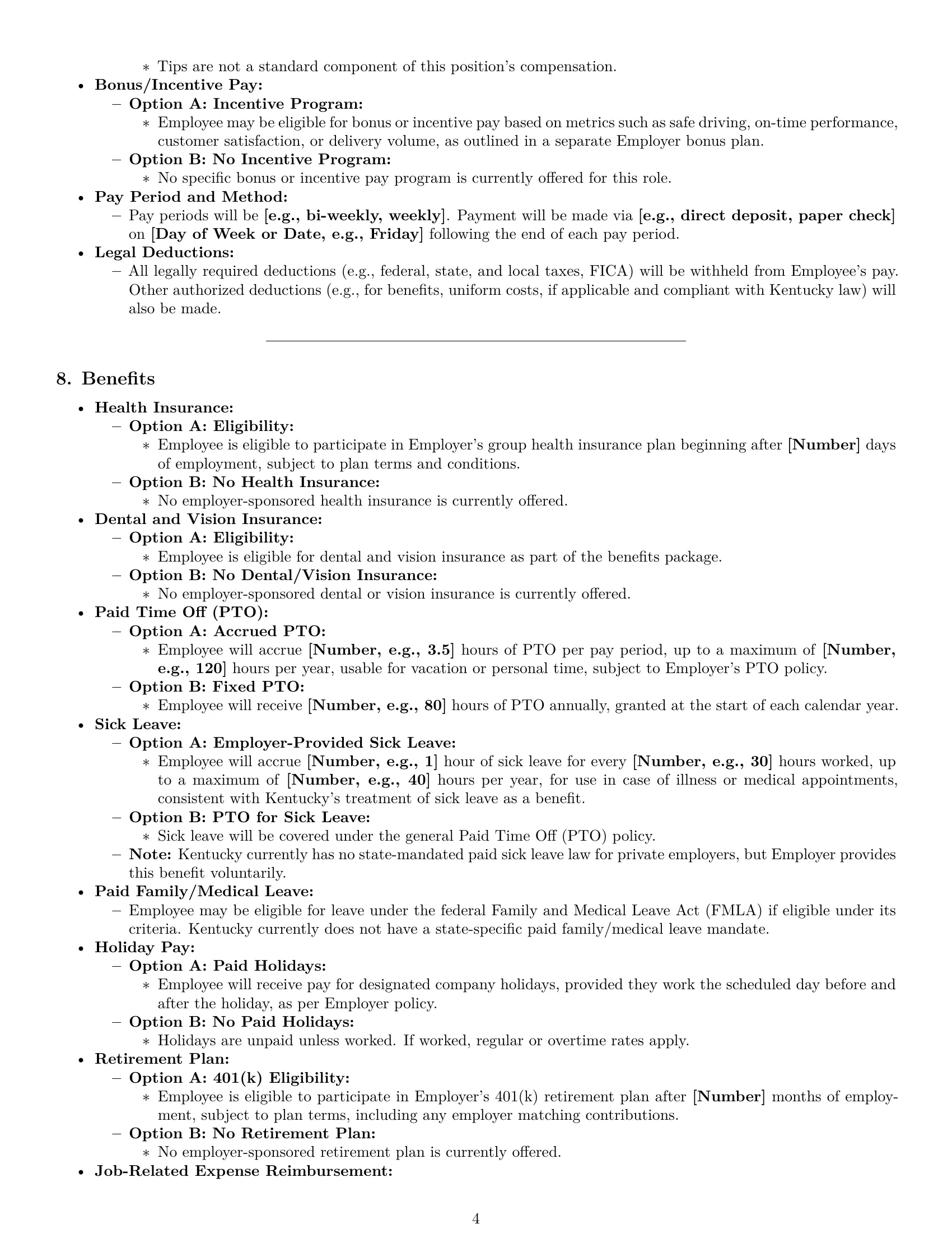 Preview page 4 of Pro Kentucky delivery driver employment contract template