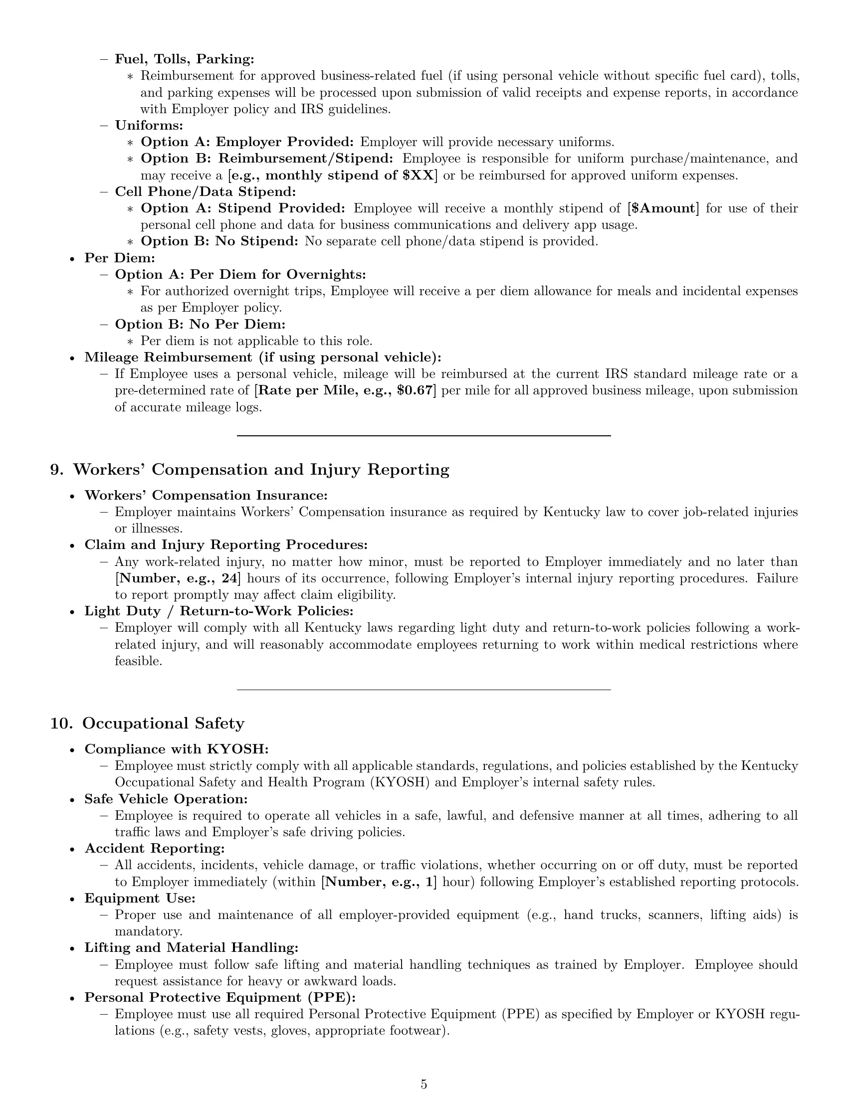 Preview page 5 of Pro Kentucky delivery driver employment contract template