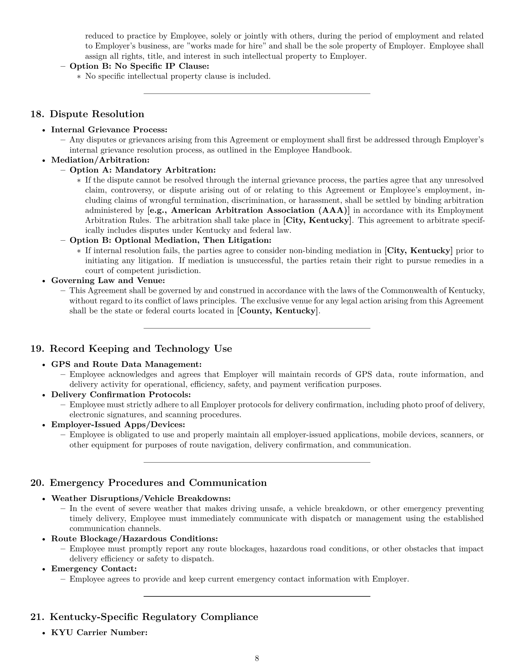 Preview page 8 of Pro Kentucky delivery driver employment contract template