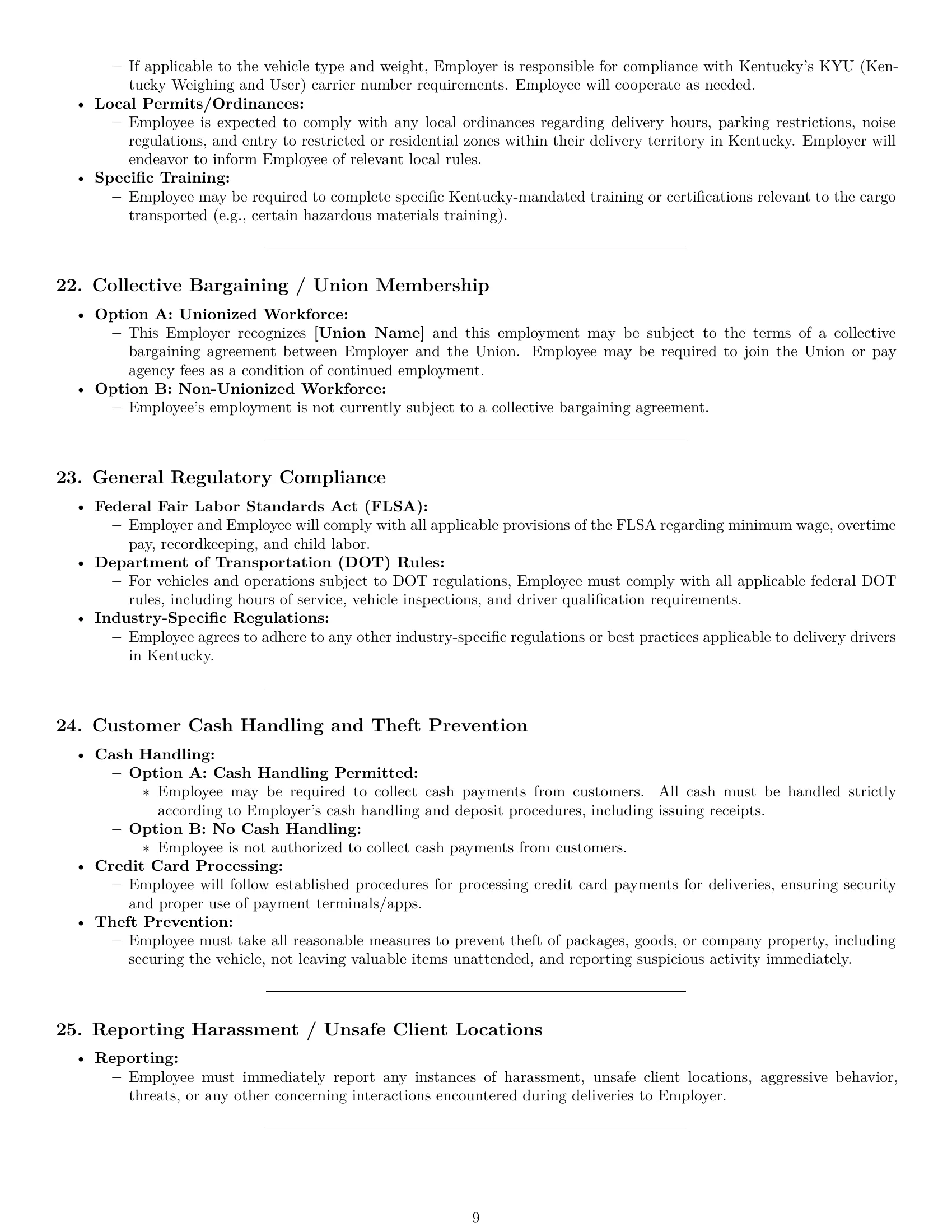 Preview page 9 of Pro Kentucky delivery driver employment contract template