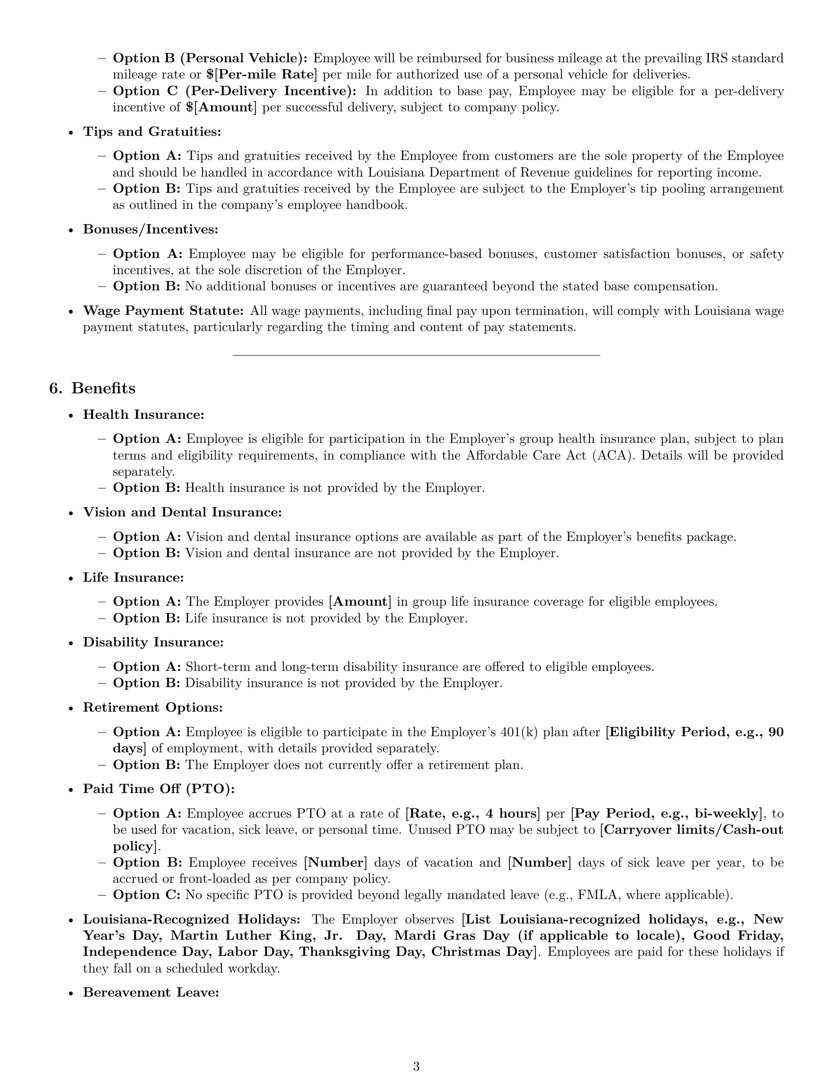 Preview page 3 of Pro Louisiana delivery driver employment contract template