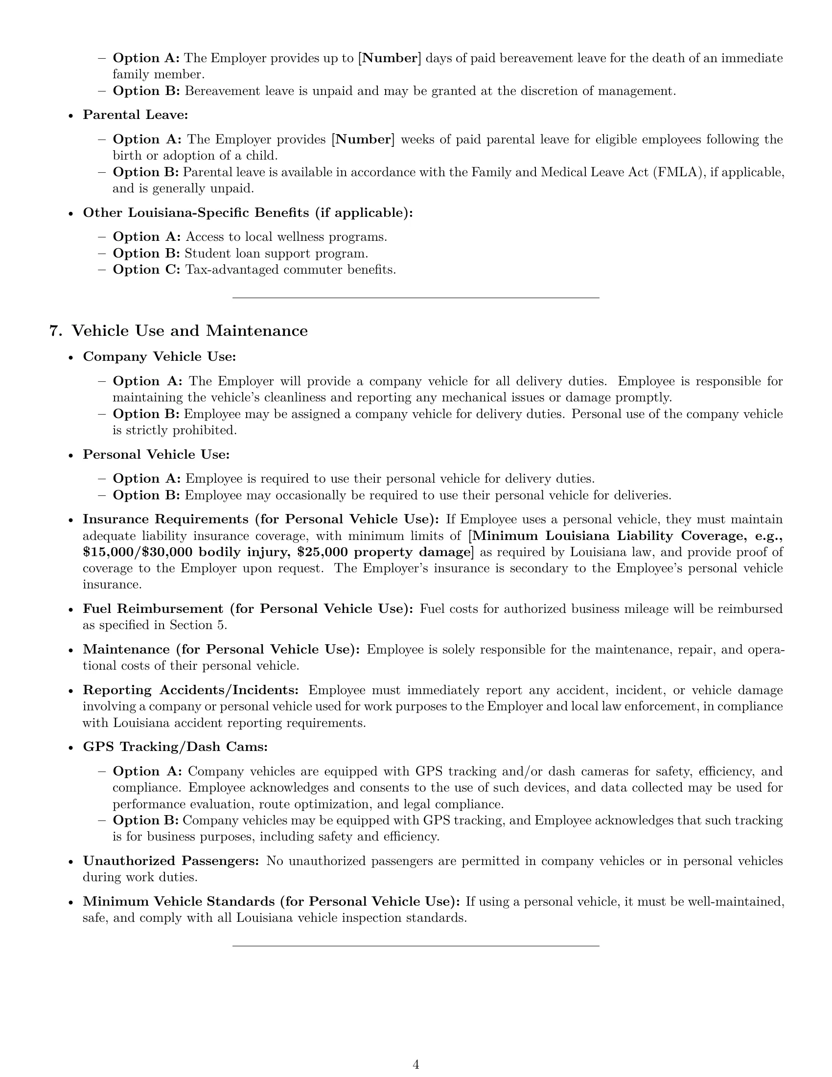 Preview page 4 of Pro Louisiana delivery driver employment contract template