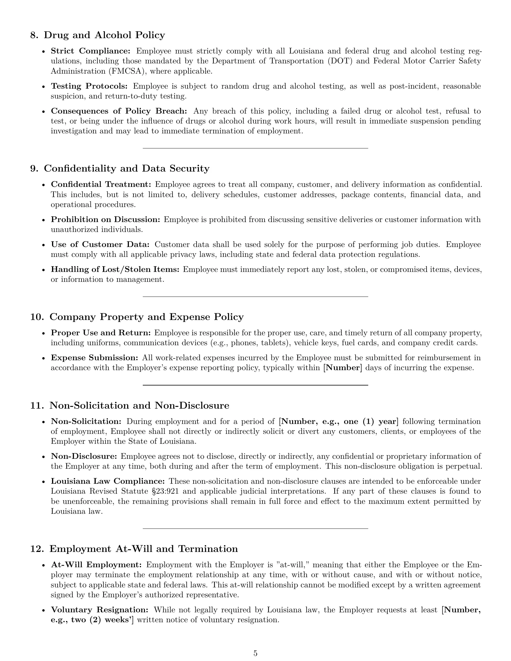 Preview page 5 of Pro Louisiana delivery driver employment contract template