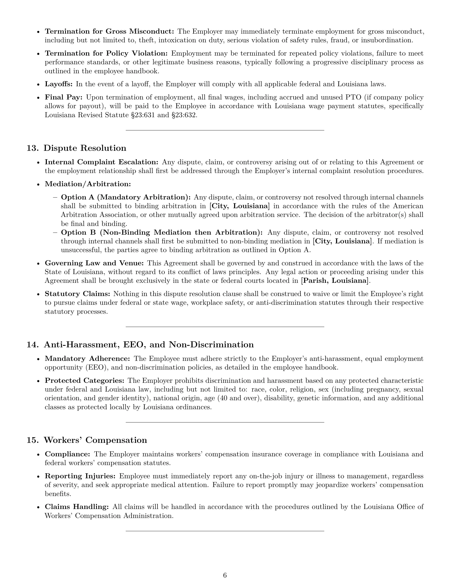 Preview page 6 of Pro Louisiana delivery driver employment contract template