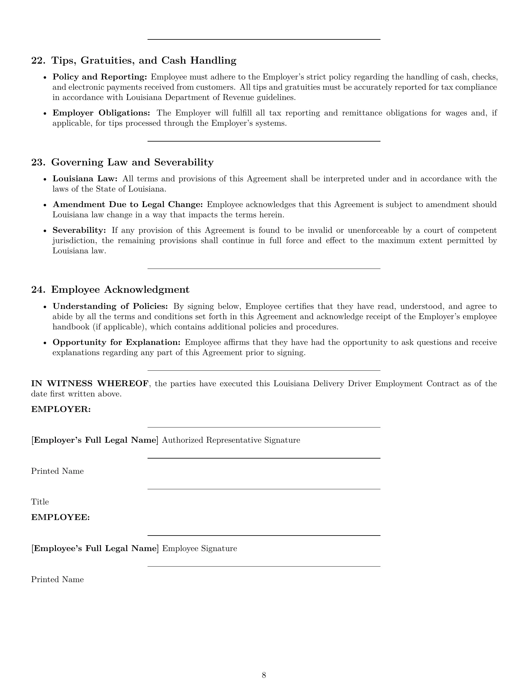 Preview page 8 of Pro Louisiana delivery driver employment contract template
