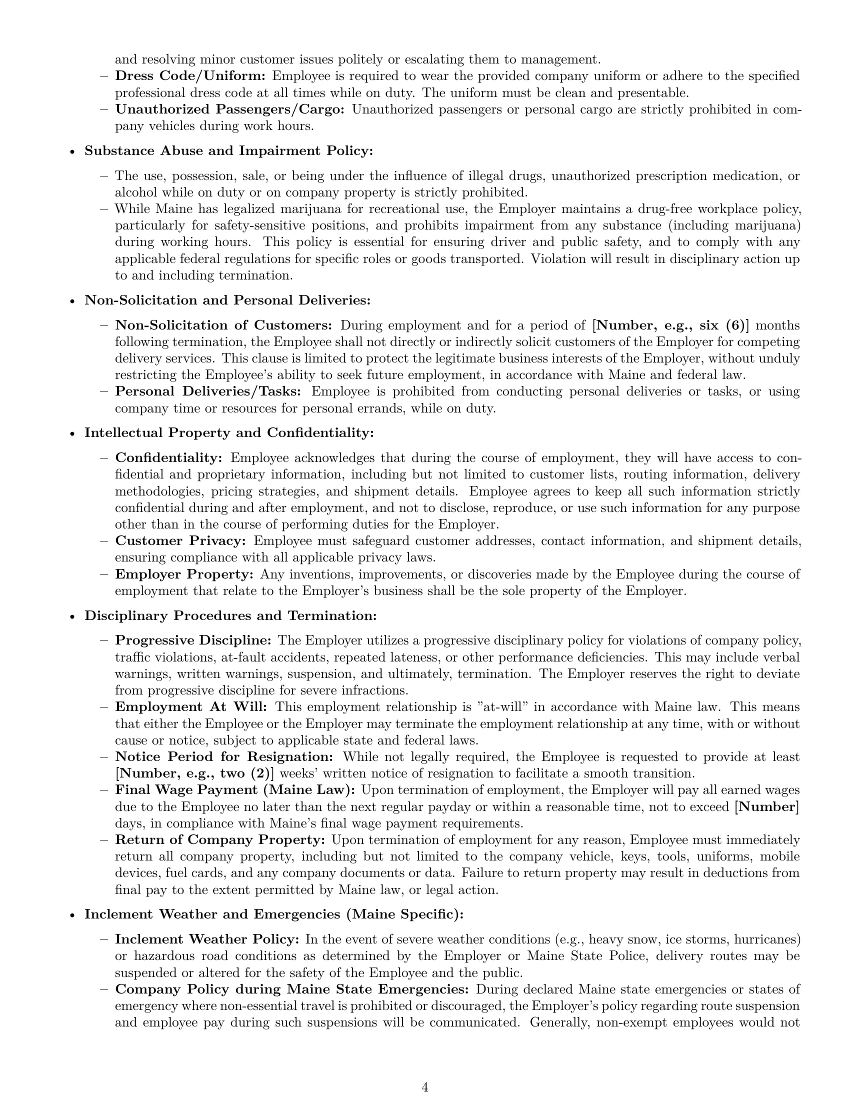 Preview page 4 of Pro Maine delivery driver employment contract template