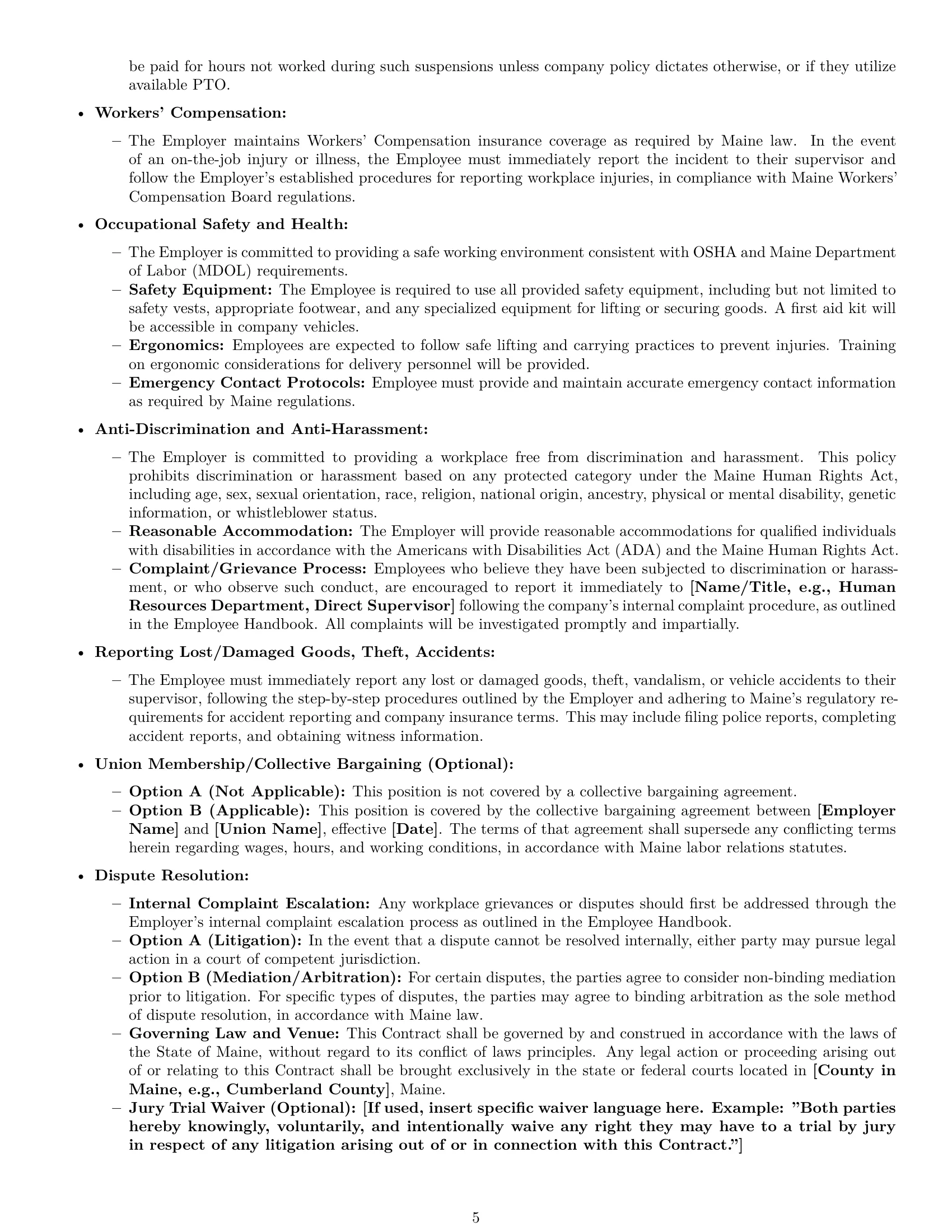 Preview page 5 of Pro Maine delivery driver employment contract template