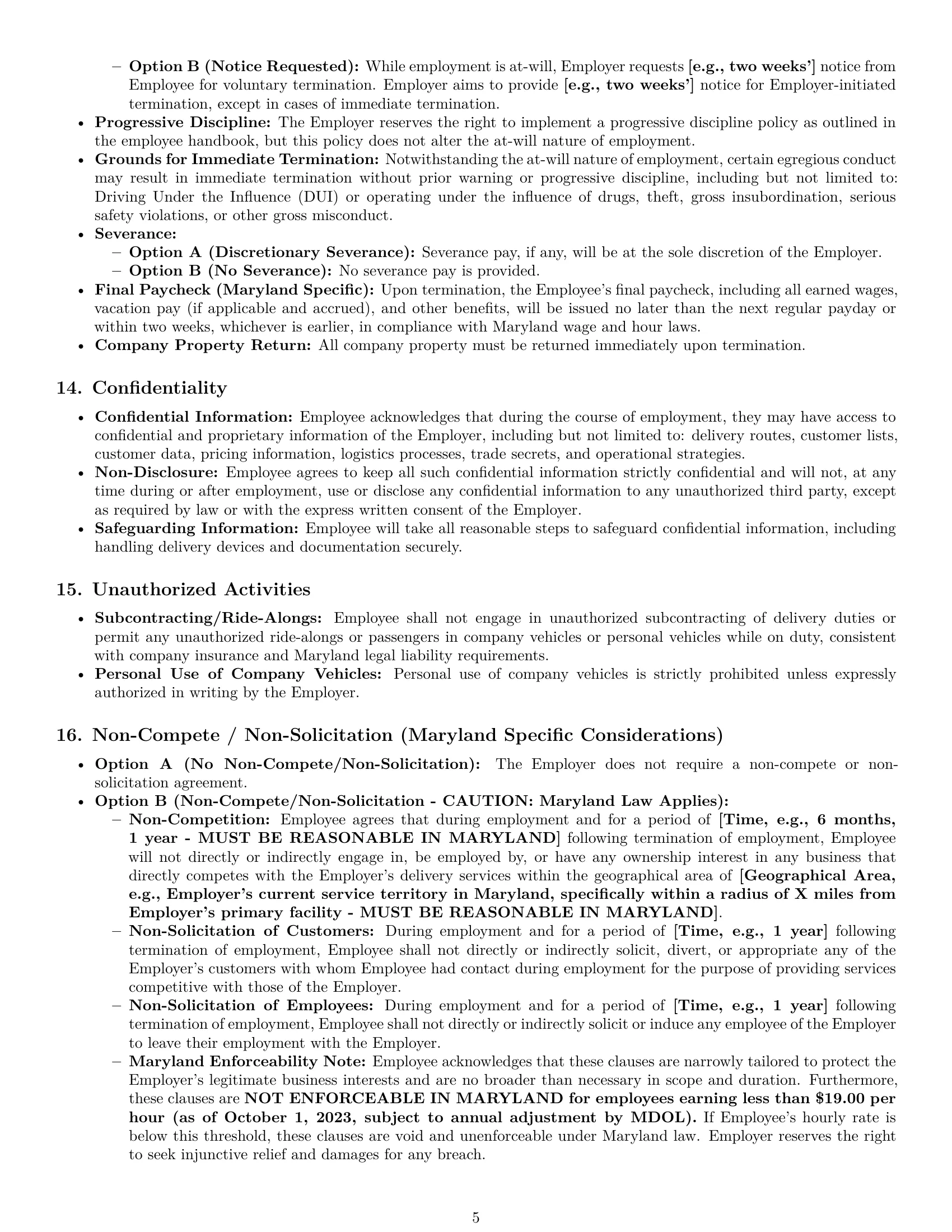 Preview page 5 of Pro Maryland delivery driver employment contract template