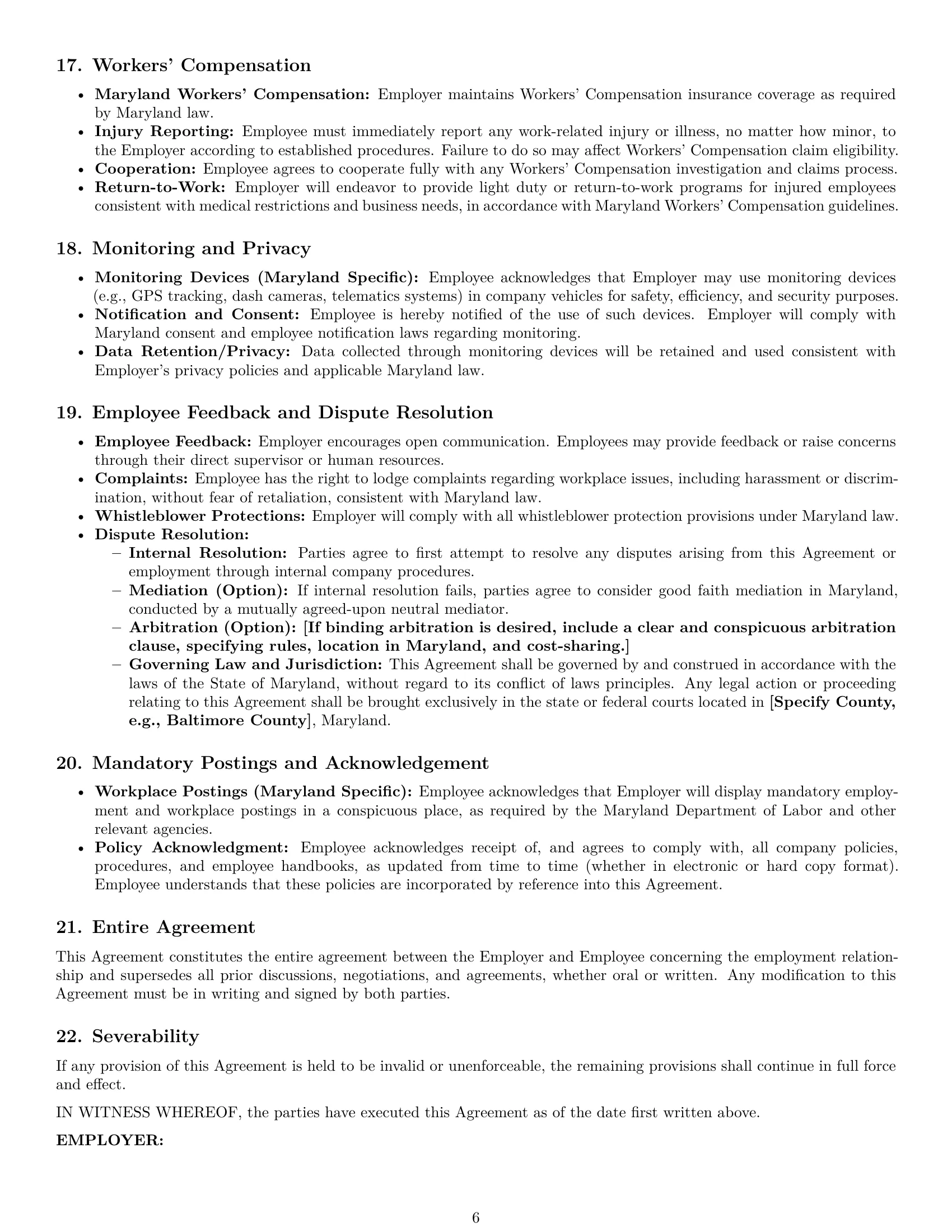 Preview page 6 of Pro Maryland delivery driver employment contract template