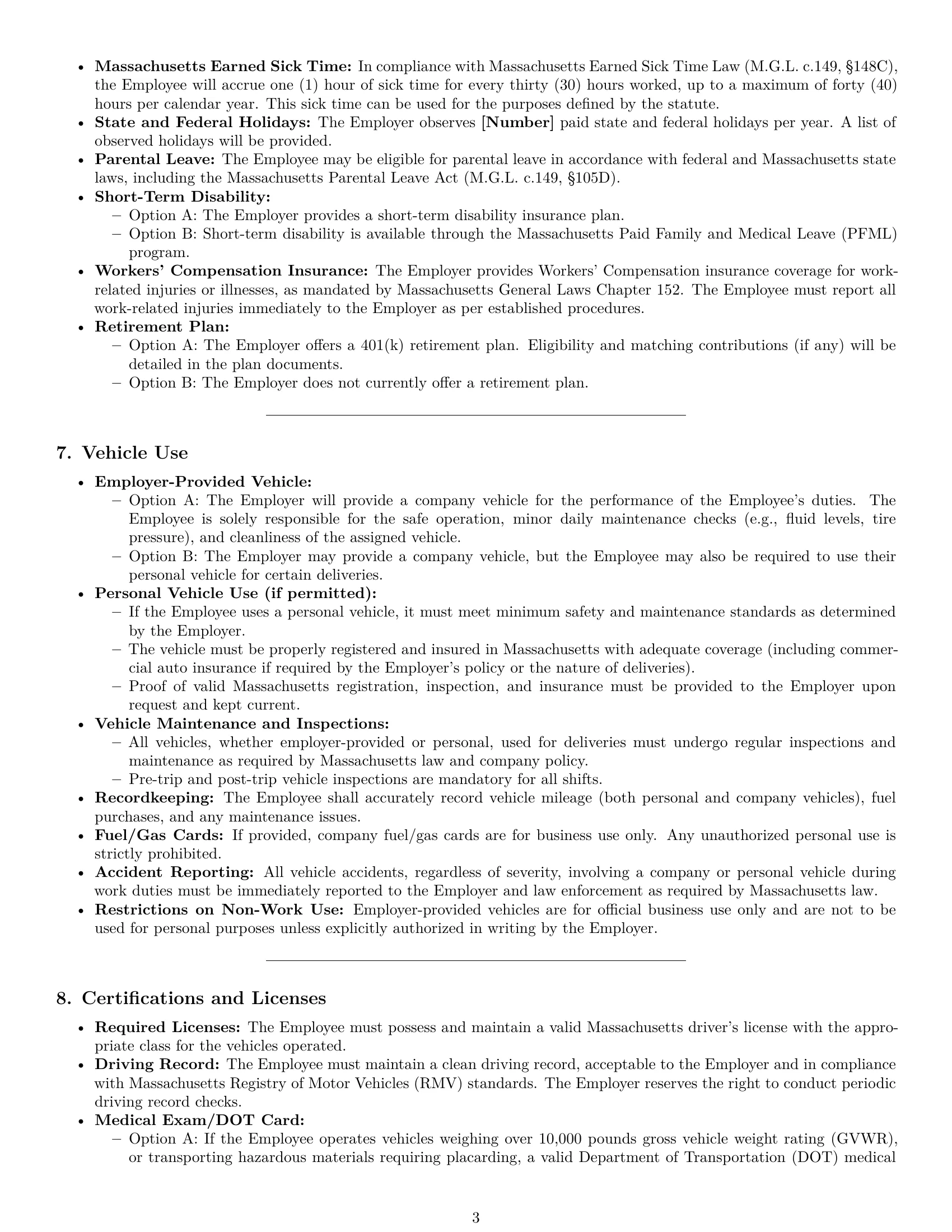 Preview page 3 of Pro Massachusetts delivery driver employment contract template