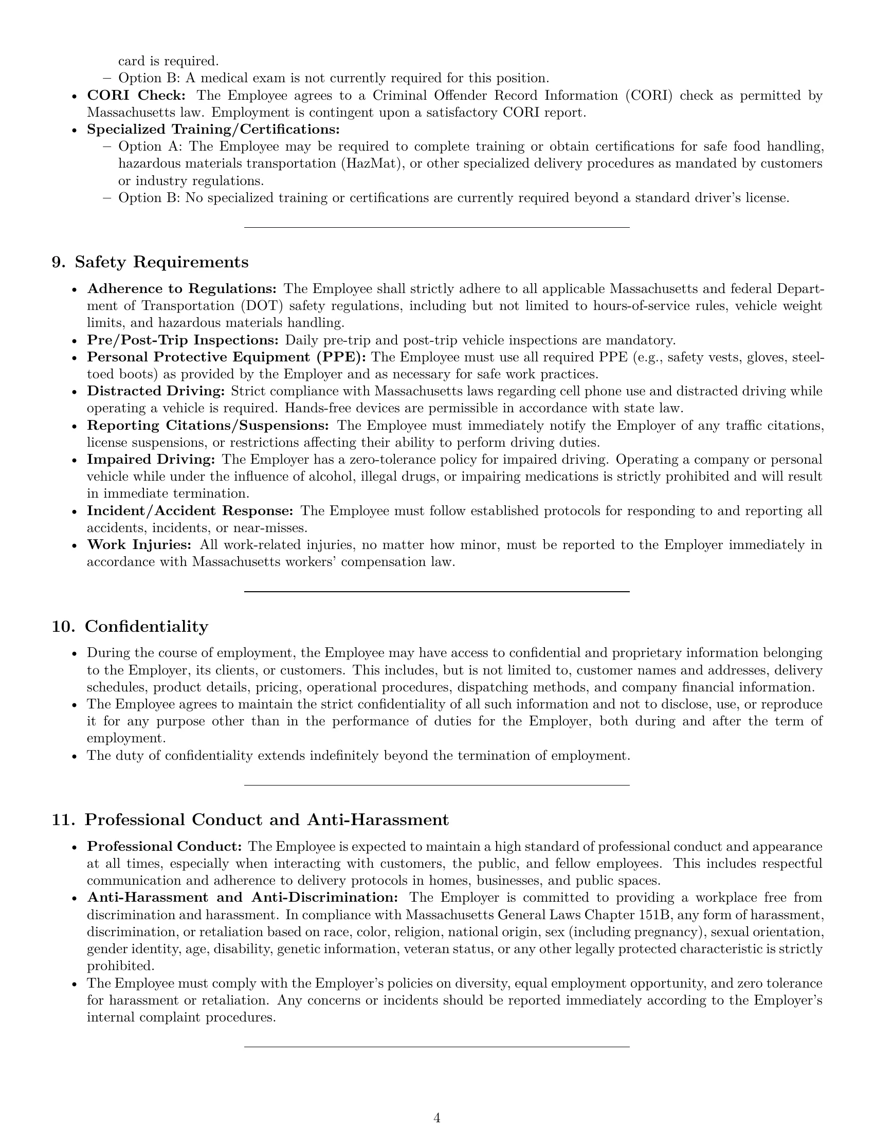 Preview page 4 of Pro Massachusetts delivery driver employment contract template