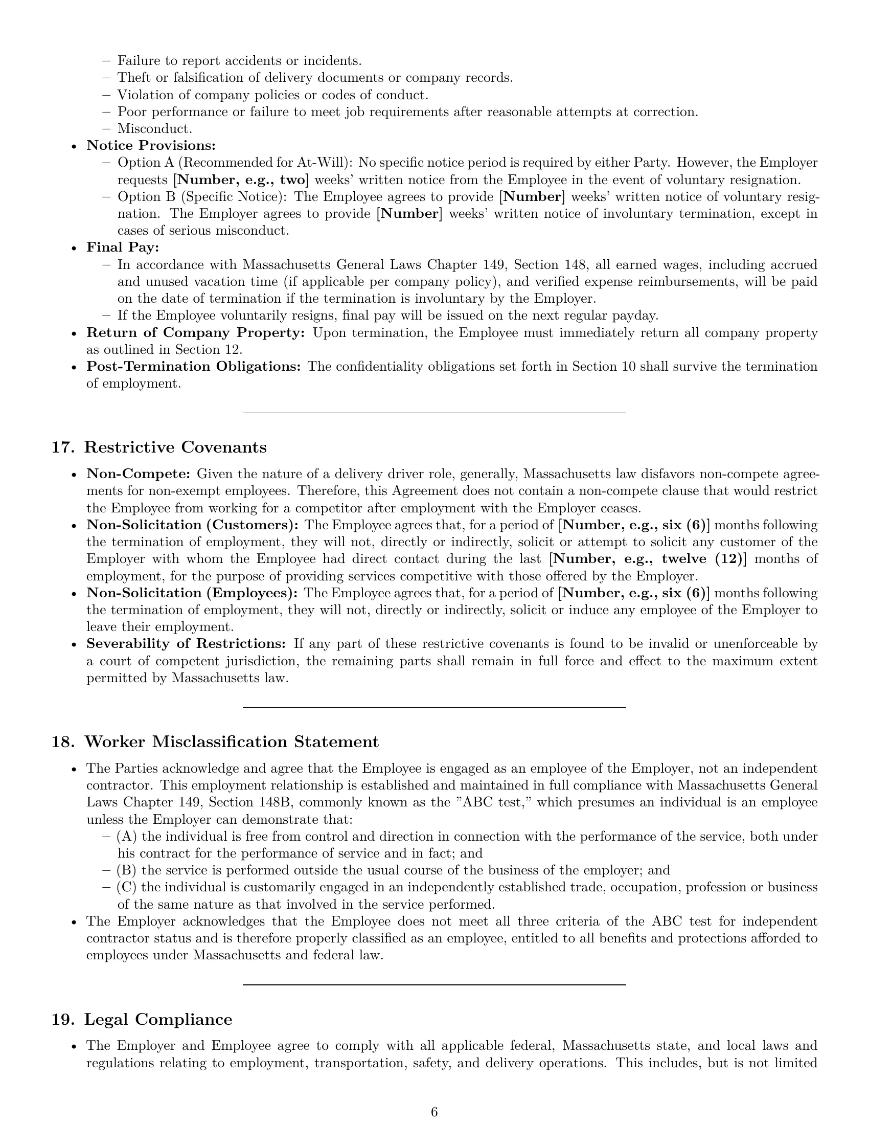 Preview page 6 of Pro Massachusetts delivery driver employment contract template