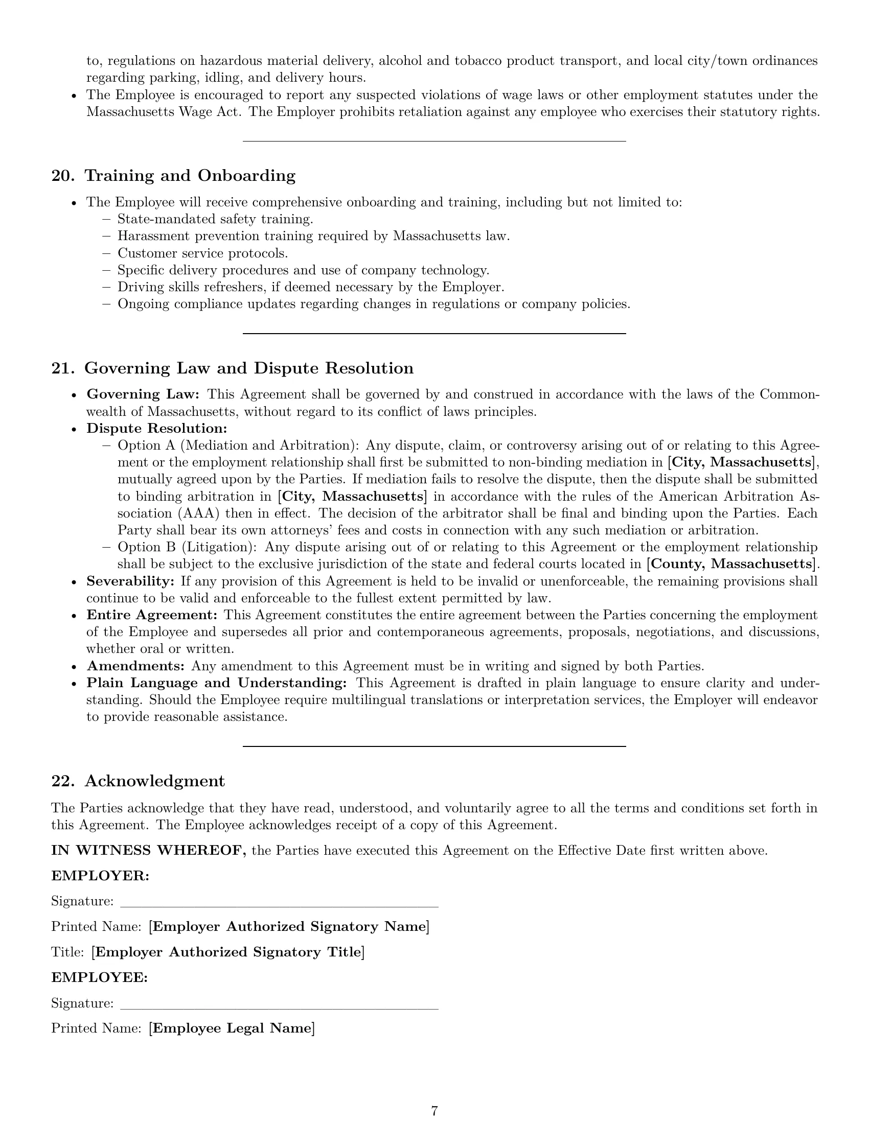 Preview page 7 of Pro Massachusetts delivery driver employment contract template