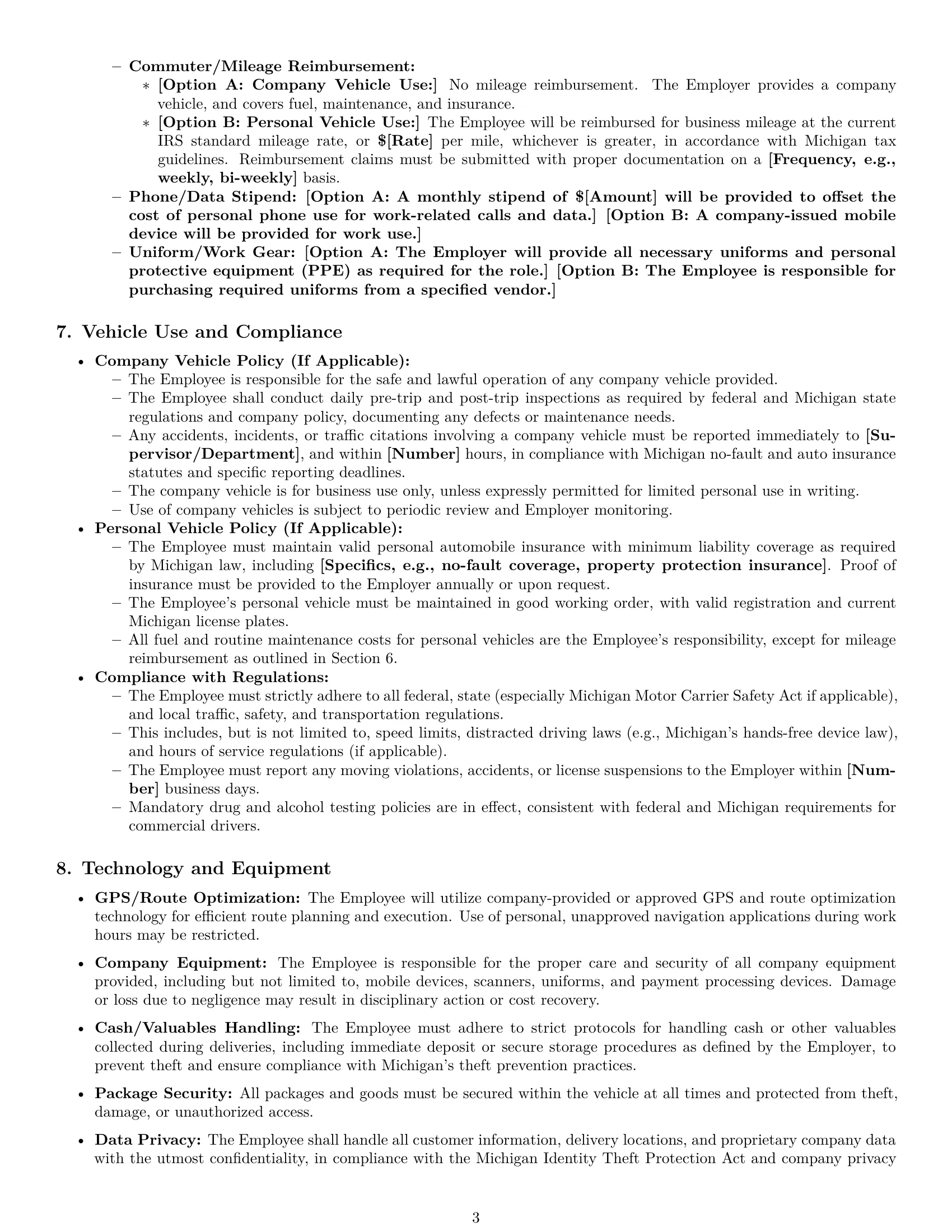 Preview page 3 of Pro Michigan delivery driver employment contract template