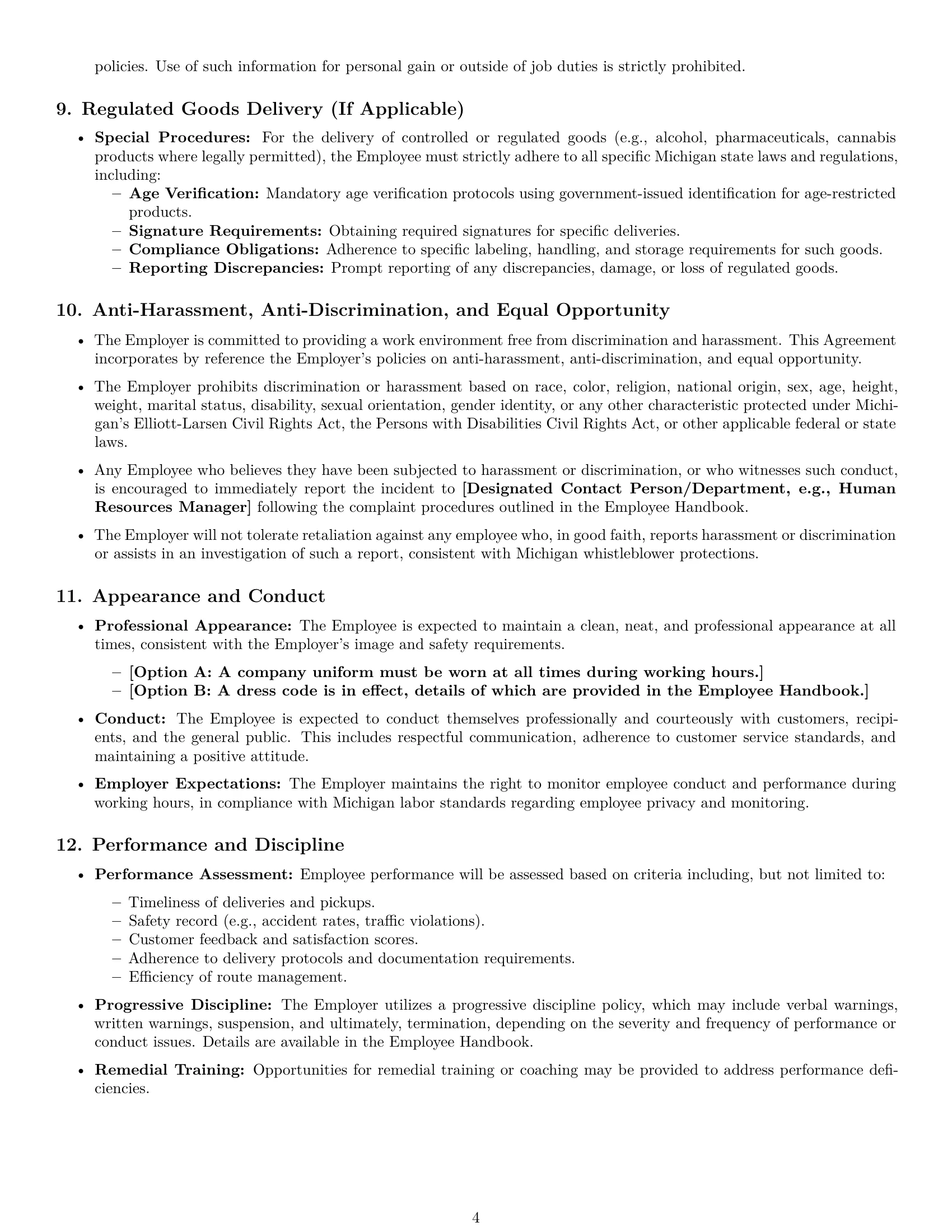 Preview page 4 of Pro Michigan delivery driver employment contract template