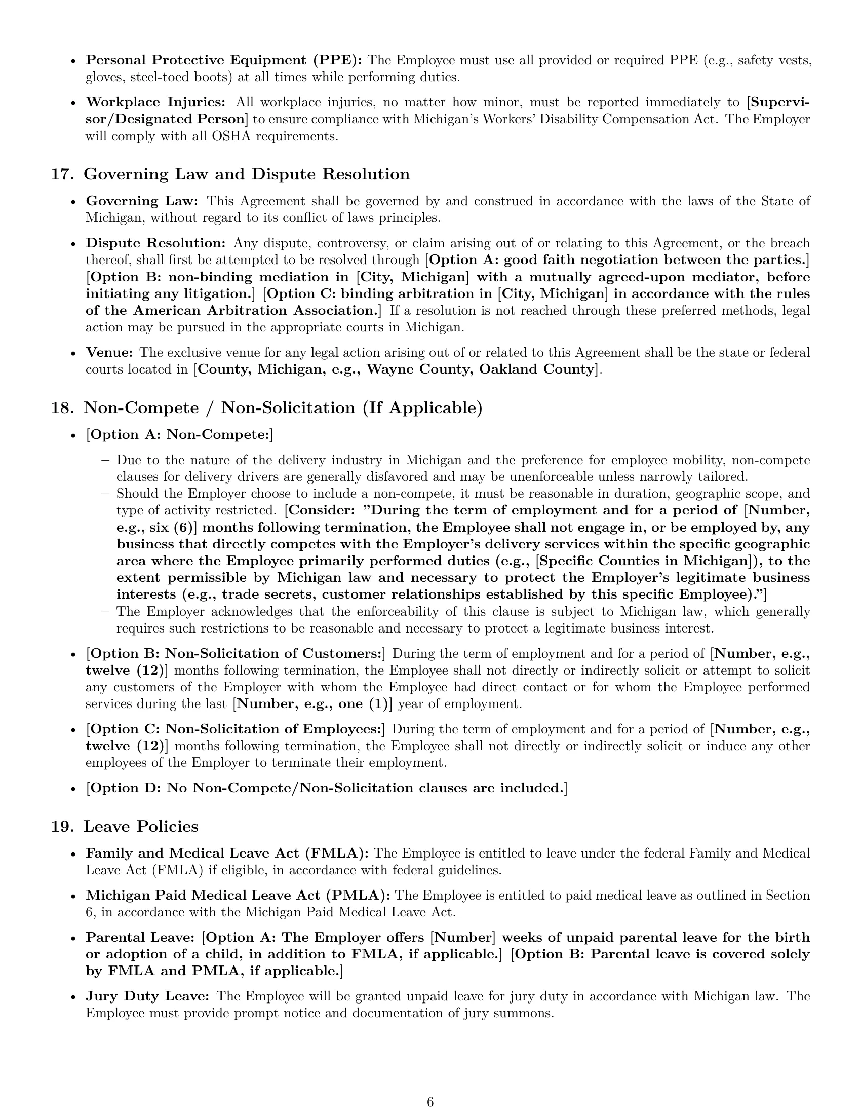 Preview page 6 of Pro Michigan delivery driver employment contract template