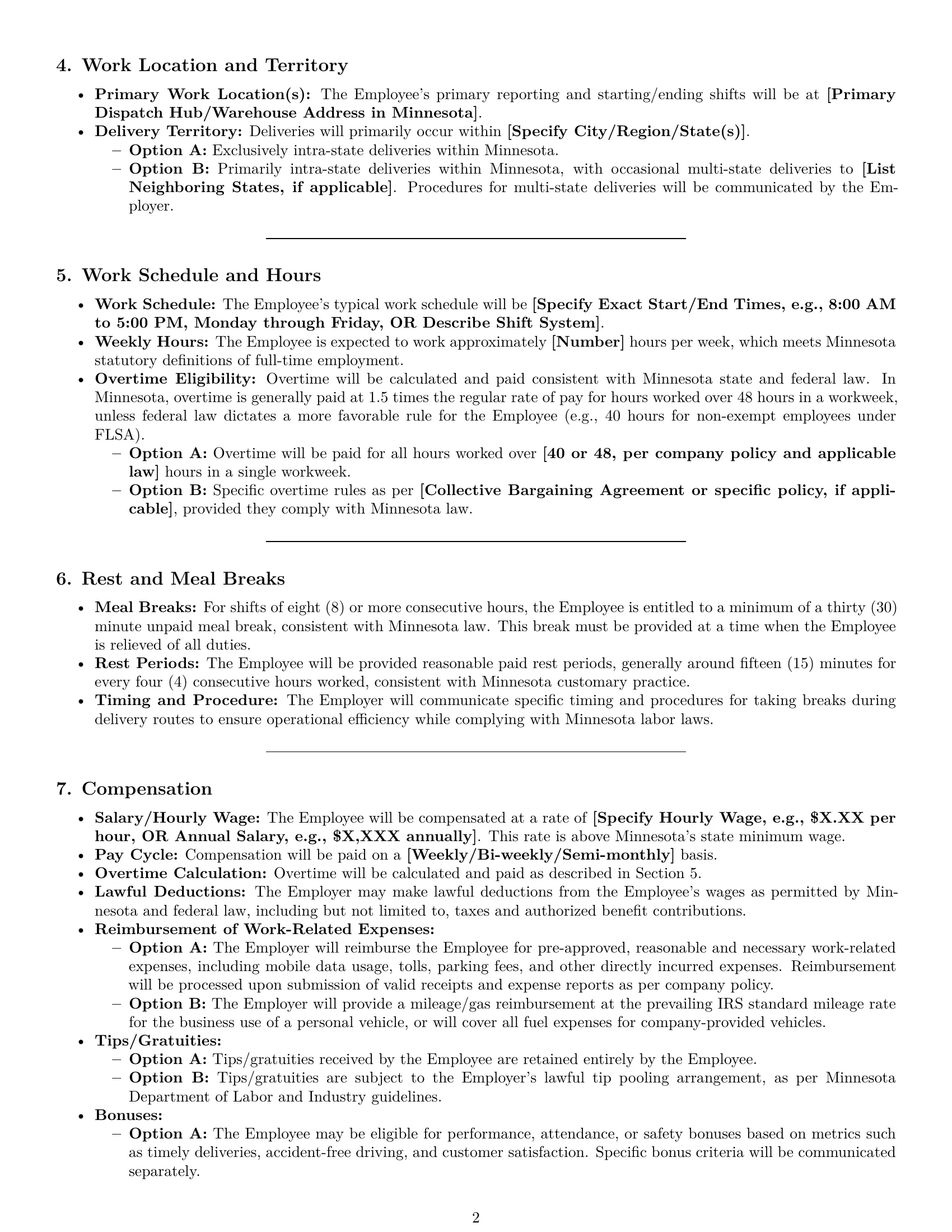 Preview page 2 of Pro Minnesota delivery driver employment contract template
