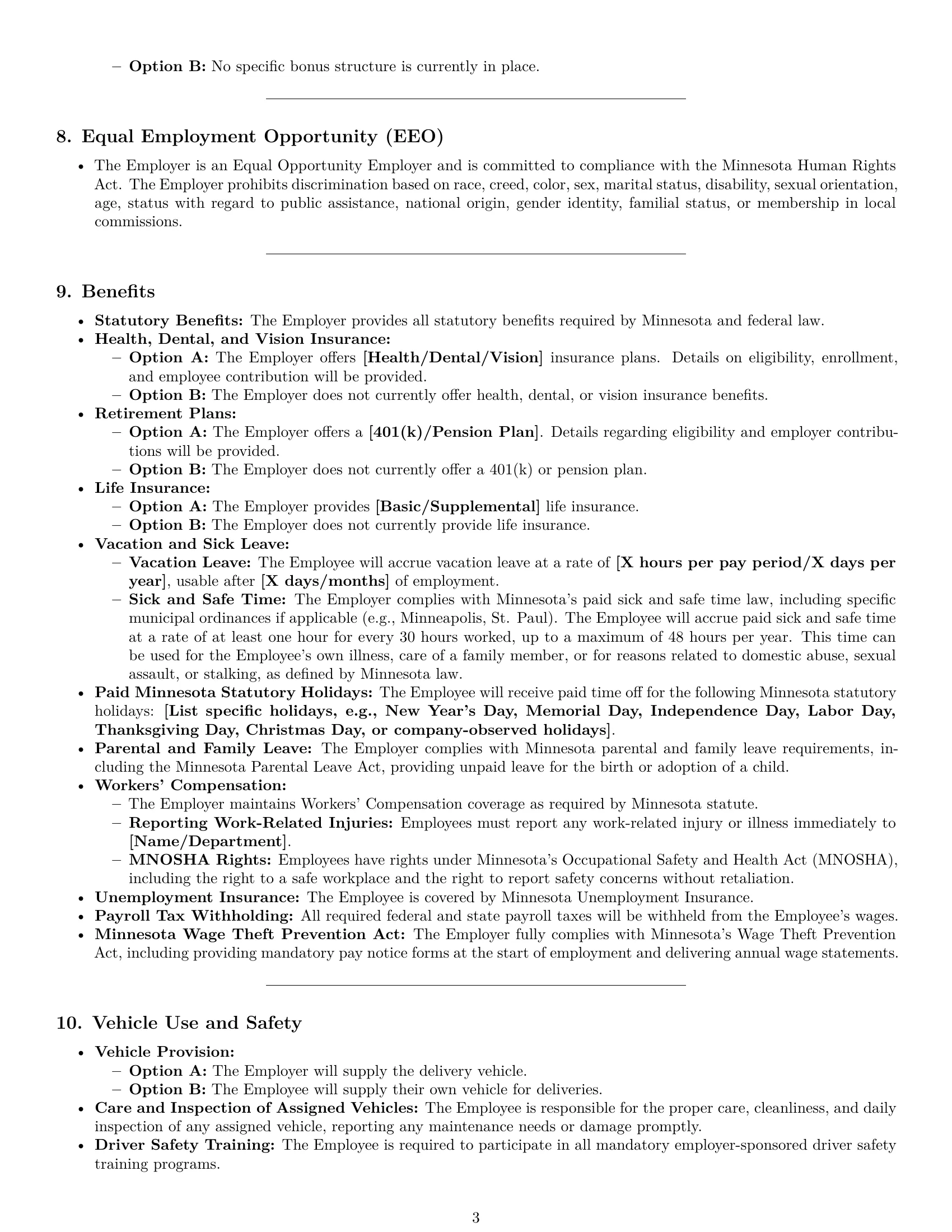 Preview page 3 of Pro Minnesota delivery driver employment contract template