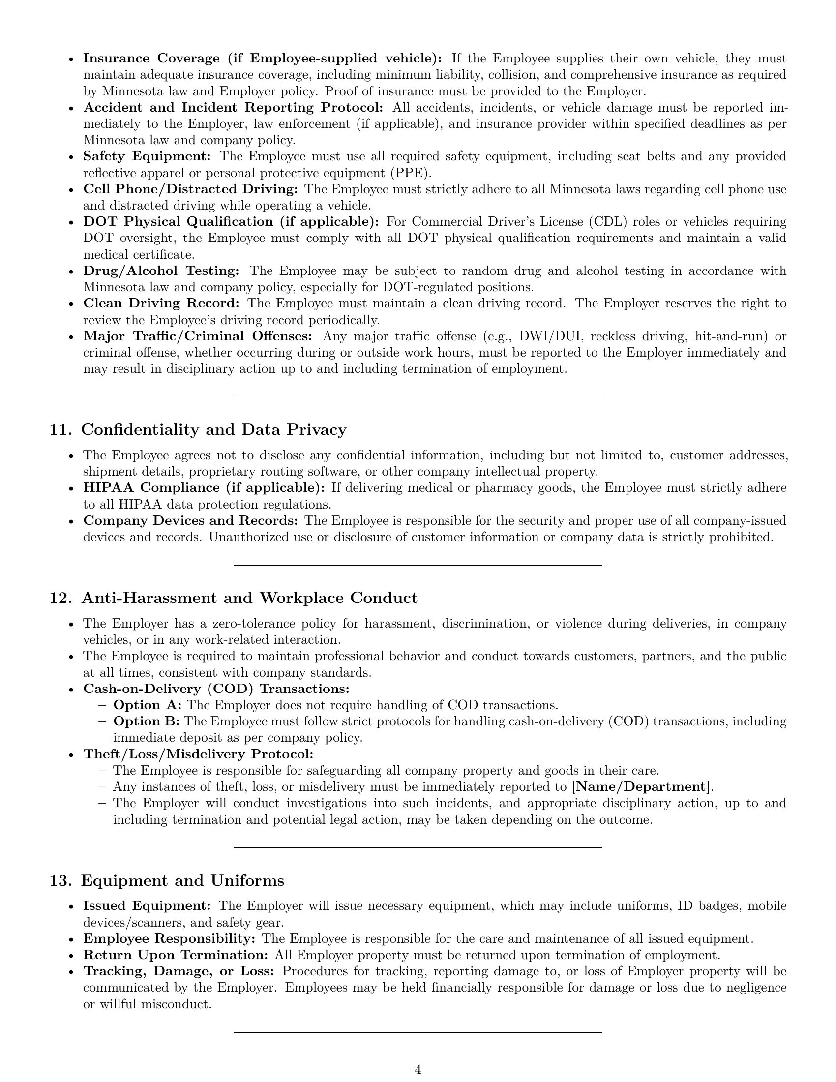 Preview page 4 of Pro Minnesota delivery driver employment contract template