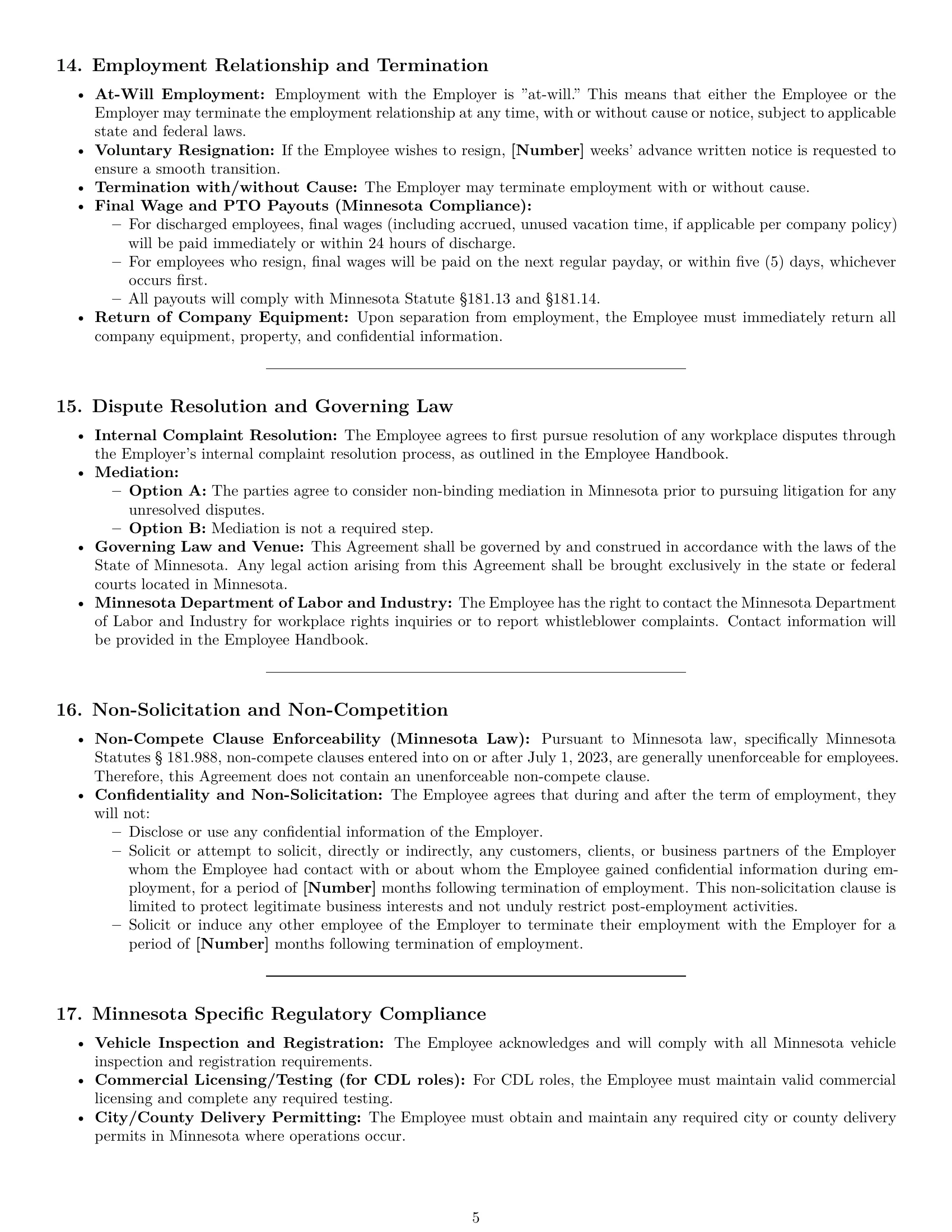 Preview page 5 of Pro Minnesota delivery driver employment contract template
