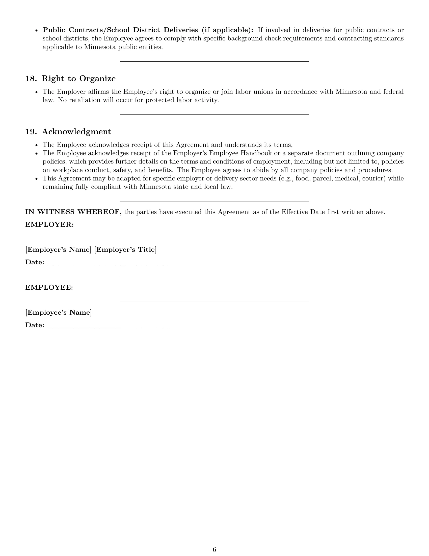 Preview page 6 of Pro Minnesota delivery driver employment contract template