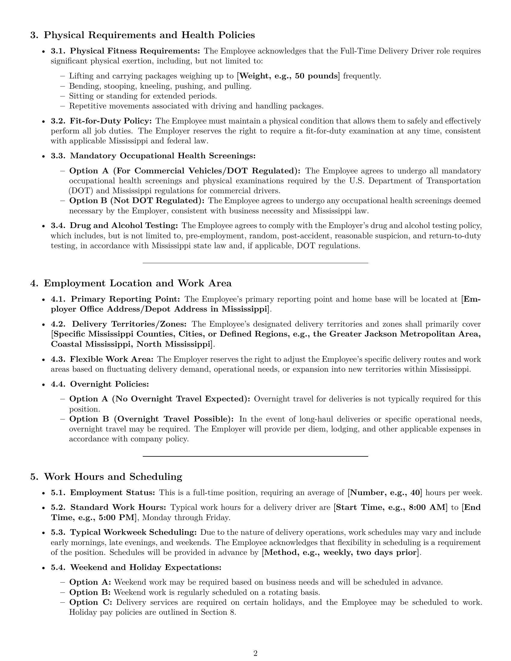 Preview page 2 of Pro Mississippi delivery driver employment contract template