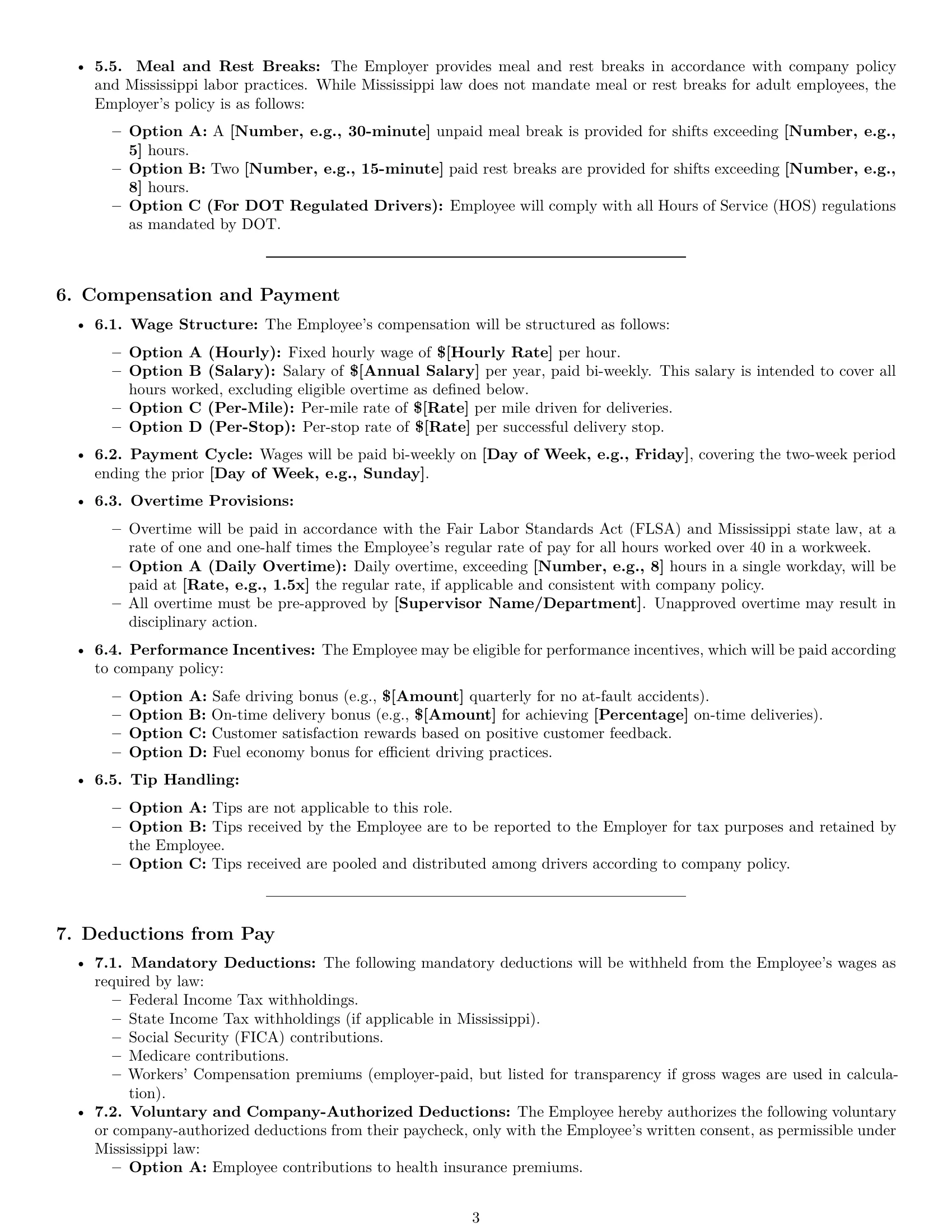 Preview page 3 of Pro Mississippi delivery driver employment contract template